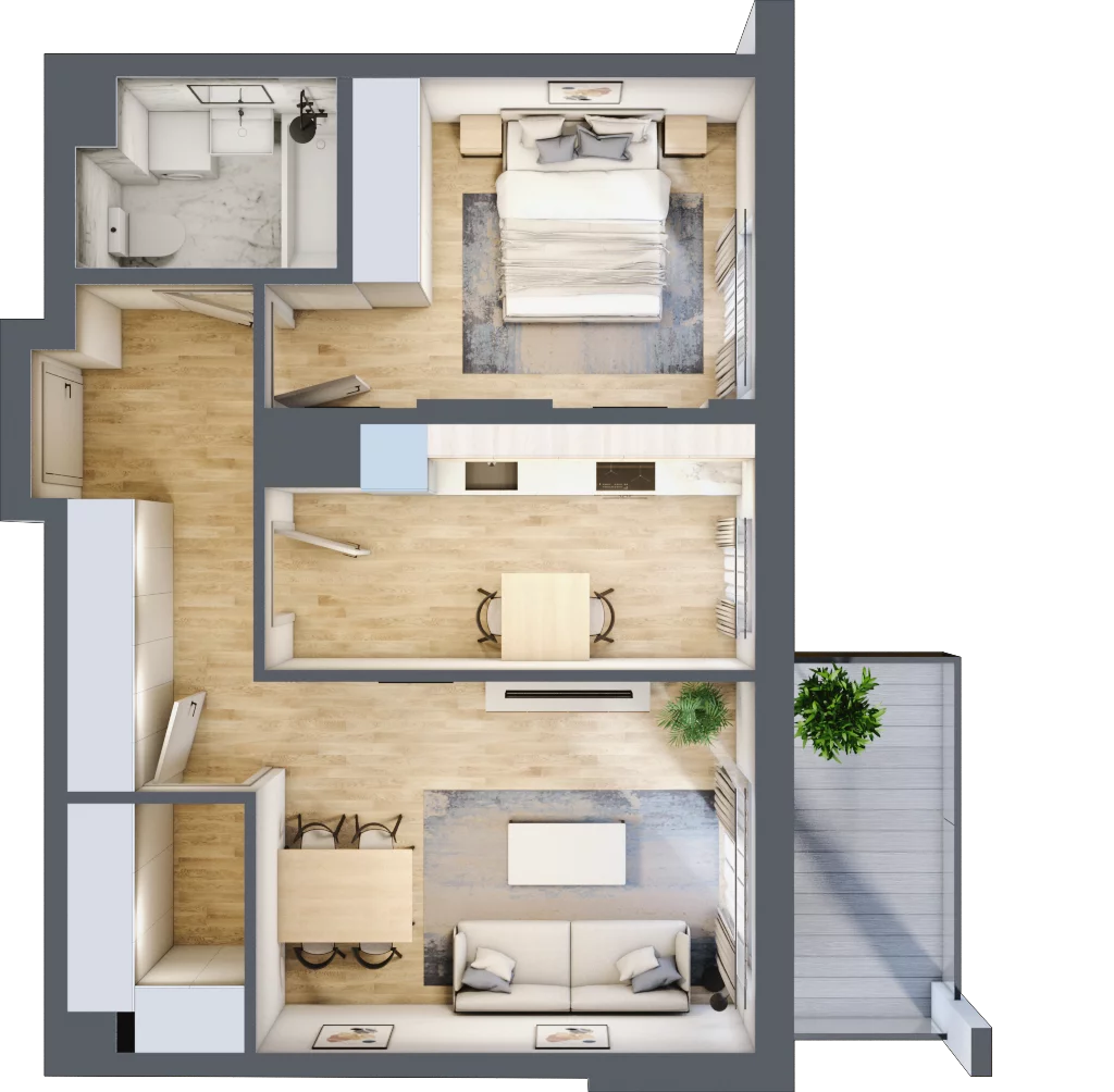 2 pokoje, mieszkanie 53,17 m², piętro 2, oferta nr B.43, Hi Mokotów, Warszawa, Ursynów, Wyczółki, ul. Bokserska 63