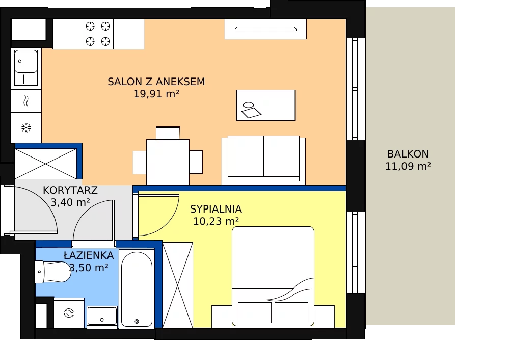 Zalety mieszkania 38.43 m², B.50