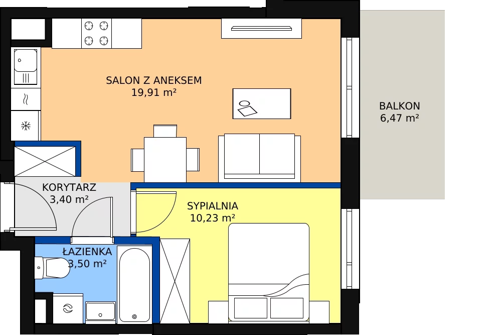 Zalety mieszkania 38.43 m², B.54