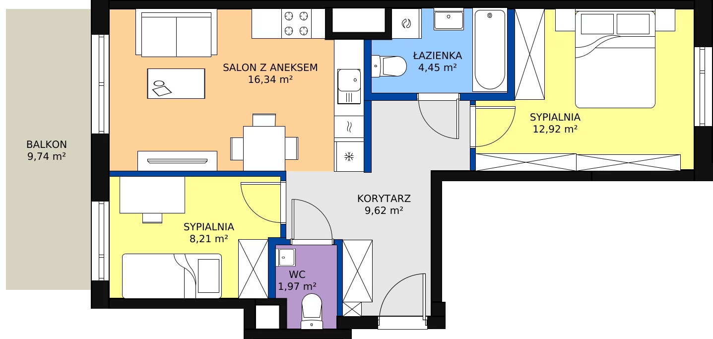 Zalety mieszkania 55.78 m², B.77
