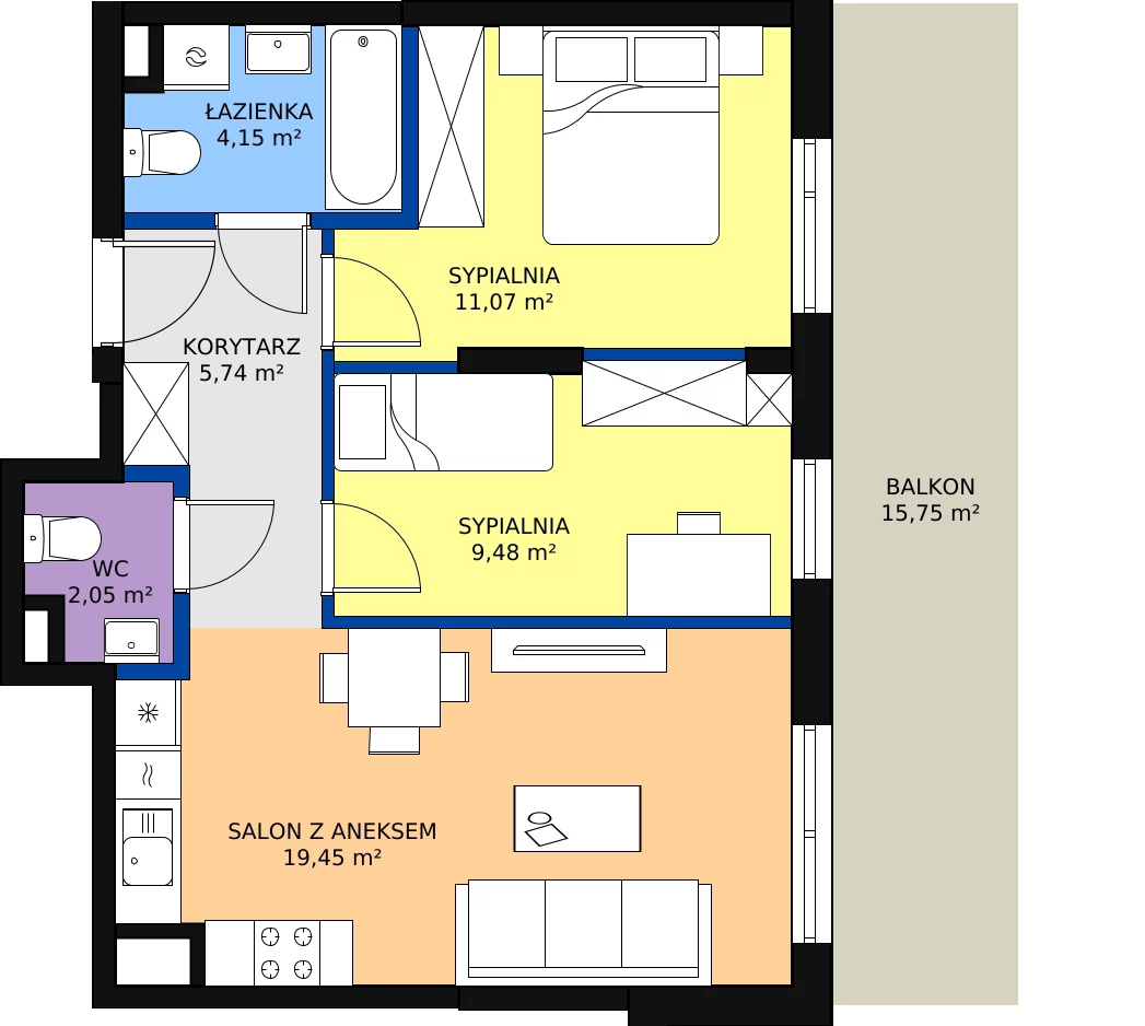 Zalety mieszkania 54.19 m², B.83