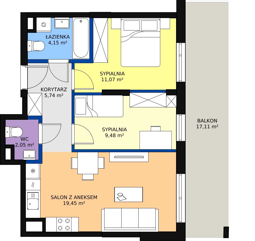 Zalety mieszkania 54.19 m², B.87