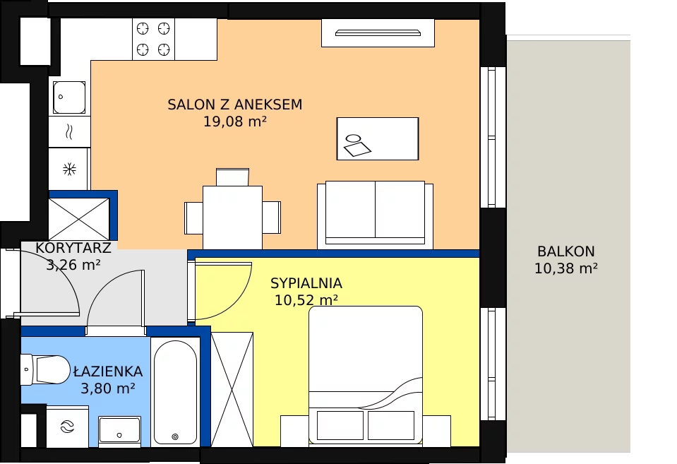 Zalety mieszkania 38.03 m², B.103
