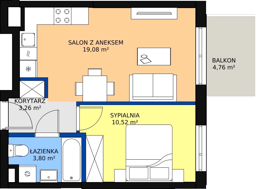 Zalety mieszkania 38.03 m², B.113