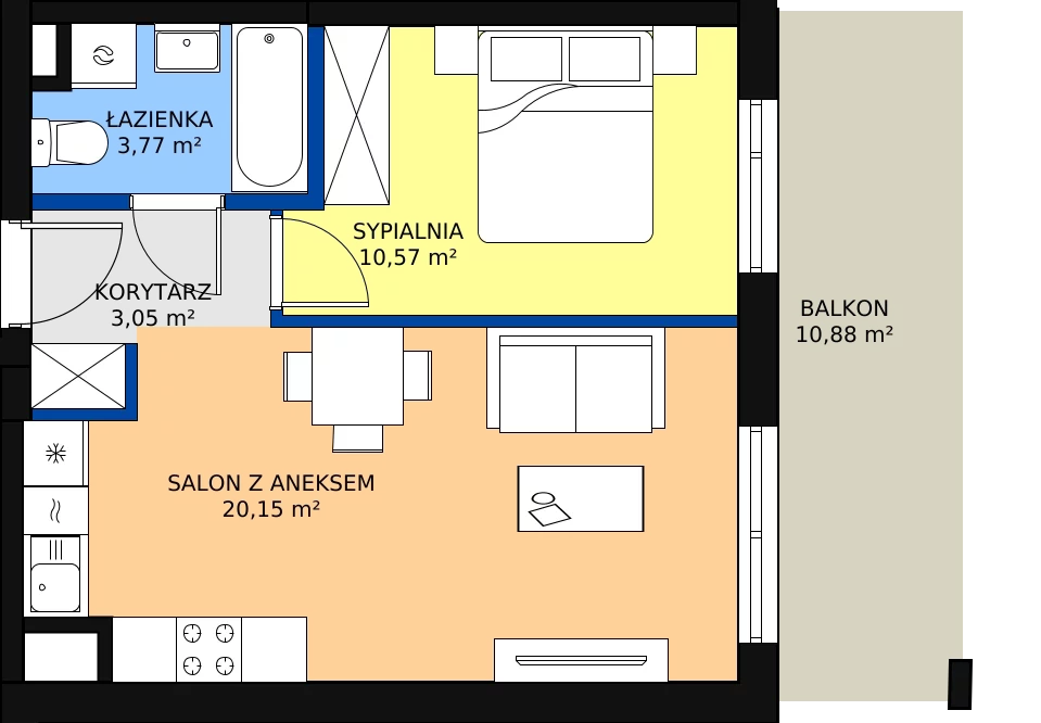 Zalety mieszkania 38.93 m², B.114