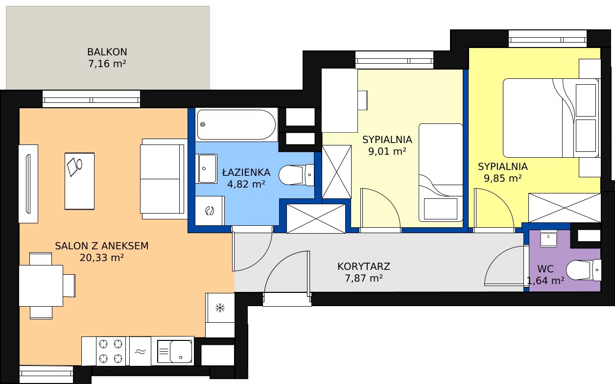 Zalety mieszkania 55.65 m², B.115