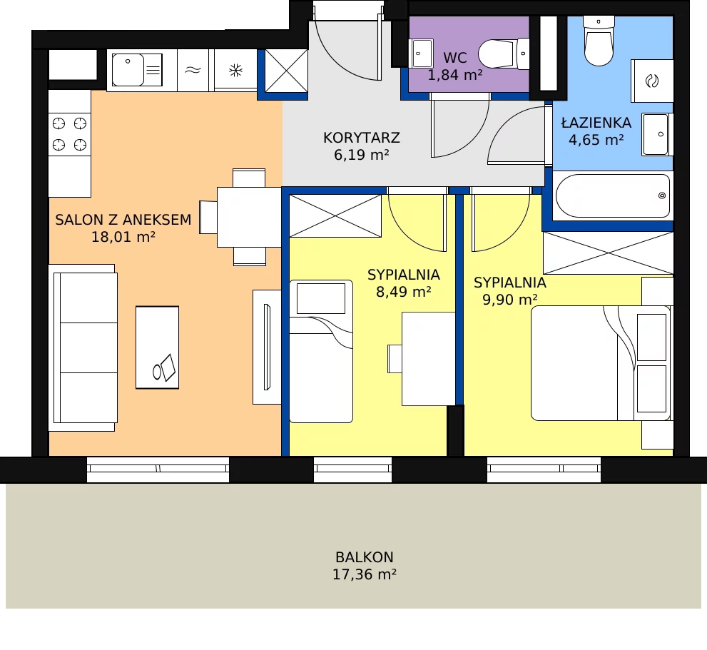 Zalety mieszkania 51.07 m², C.07