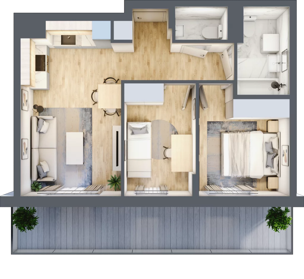 3 pokoje, mieszkanie 51,07 m², piętro 1, oferta nr C.07, Hi Mokotów, Warszawa, Ursynów, Wyczółki, ul. Bokserska 63