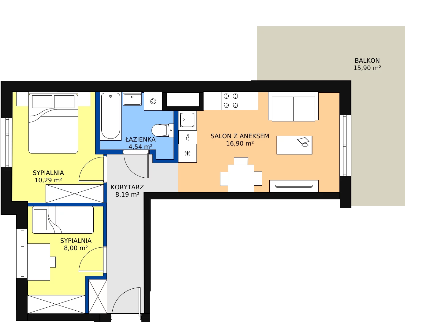 Zalety mieszkania 47.92 m², C.16
