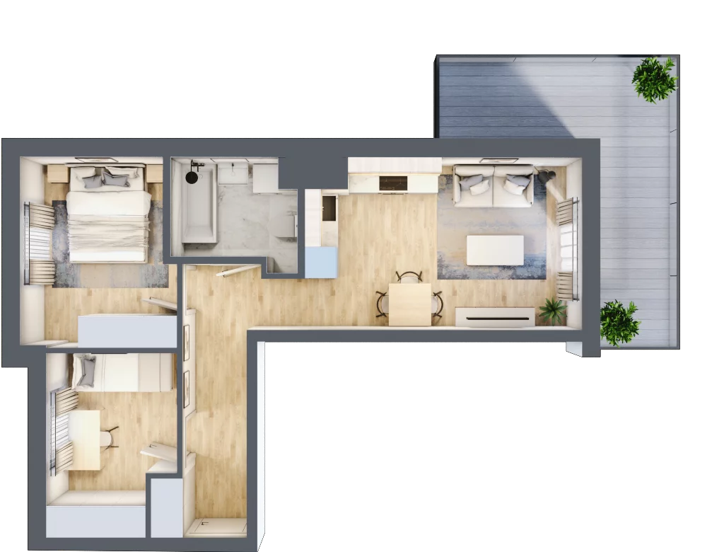 3 pokoje, mieszkanie 47,92 m², piętro 3, oferta nr C.16, Hi Mokotów, Warszawa, Ursynów, Wyczółki, ul. Bokserska 63