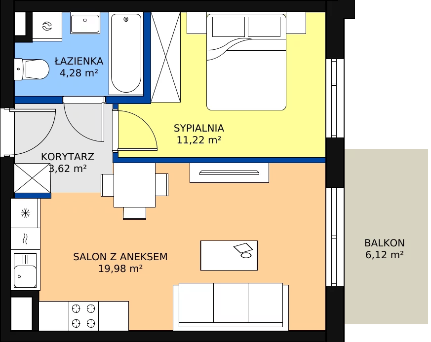 Zalety mieszkania 39.1 m², C.14