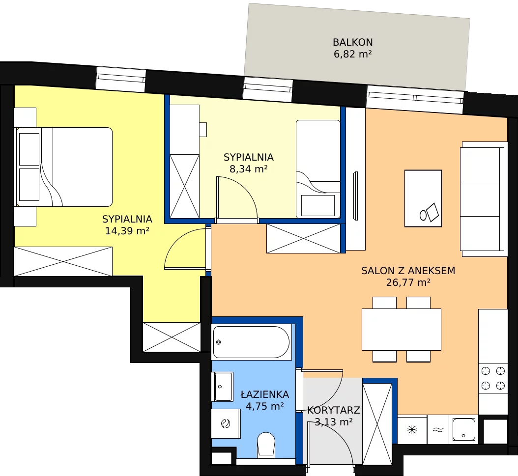 Zalety mieszkania 57.38 m², M.44
