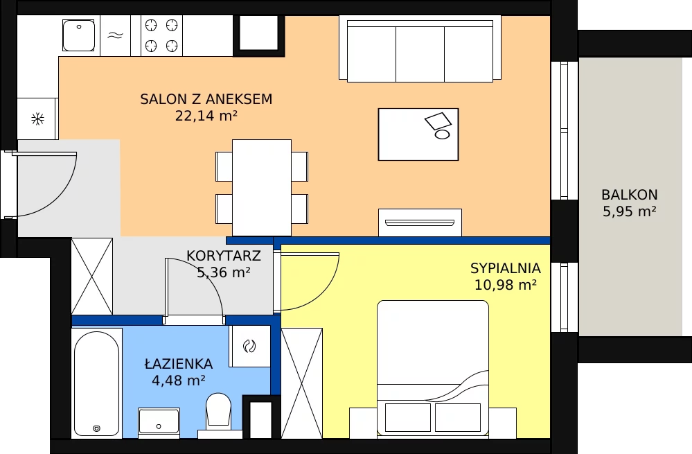 Nowe mieszkanie, 42,96 m², 2 pokoje, 5 piętro, oferta nr M.86