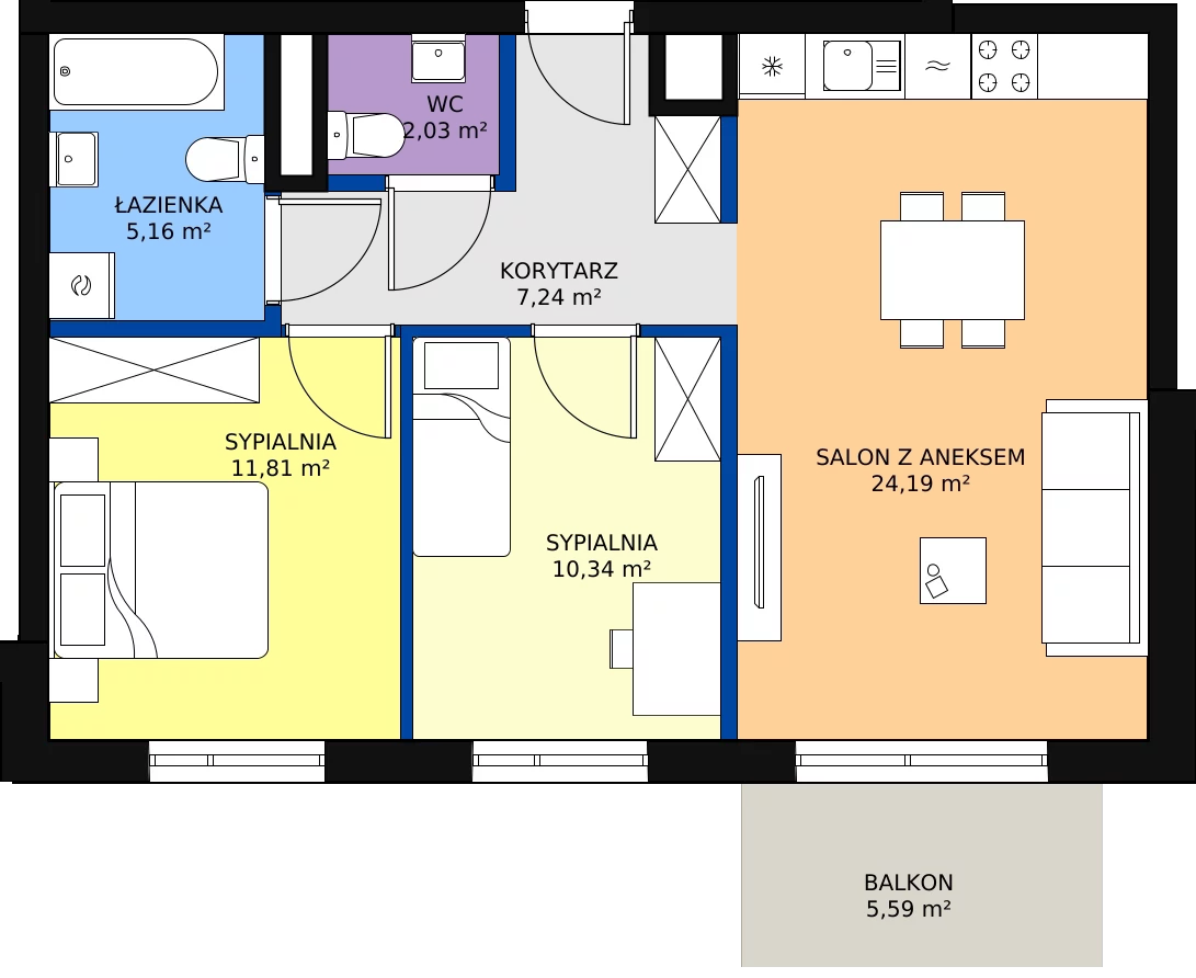 Zalety mieszkania 60.77 m², A.030