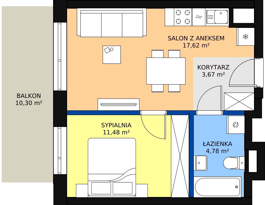 Zalety mieszkania 37.55 m², A.080