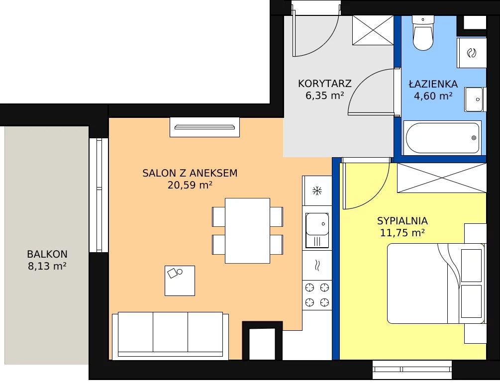Zalety mieszkania 43.29 m², A.029