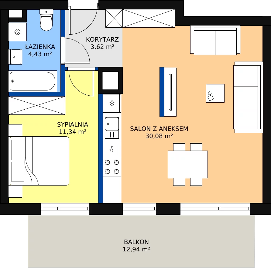 Zalety mieszkania 49.47 m², A.125