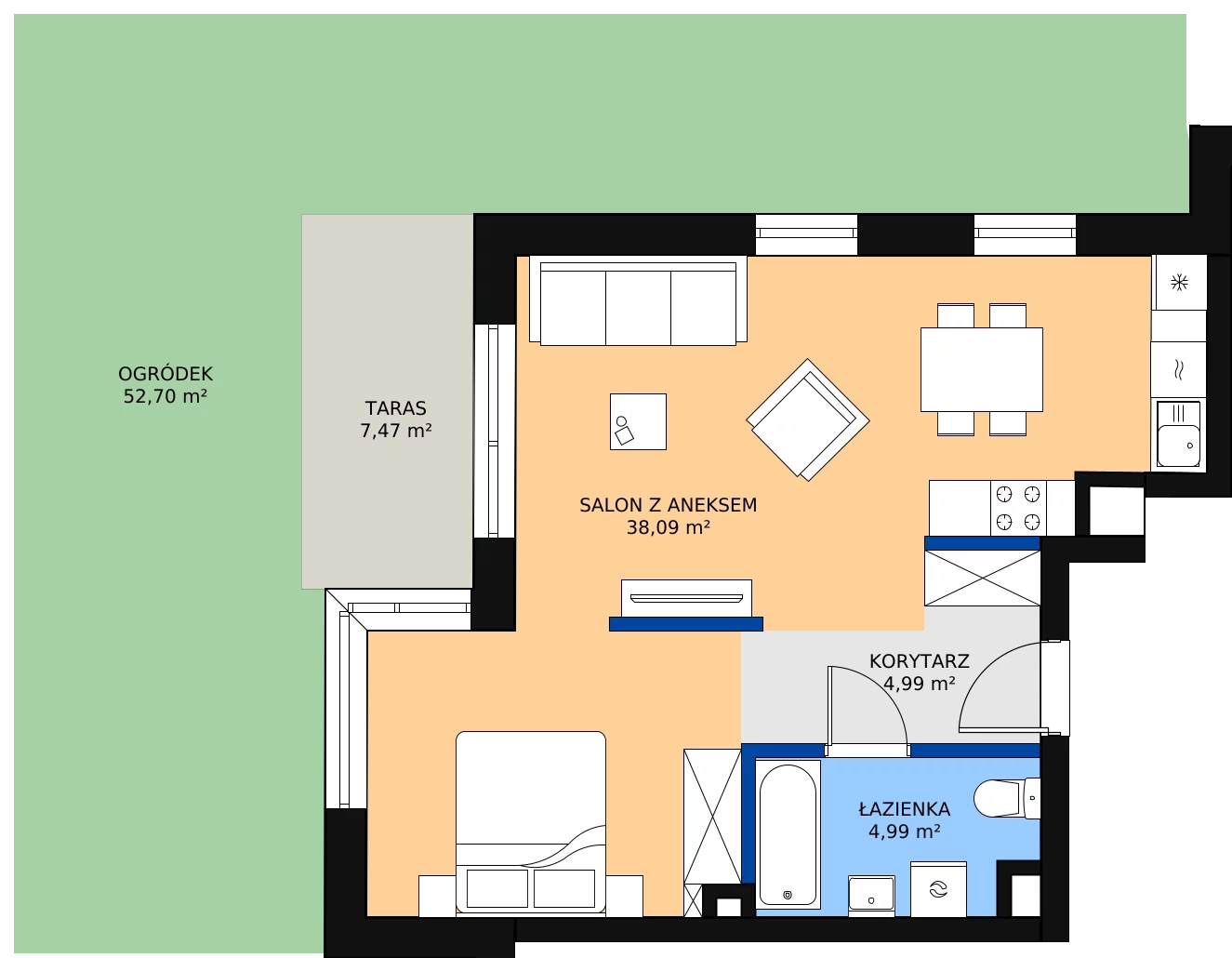 Zalety mieszkania 48.07 m², A.051