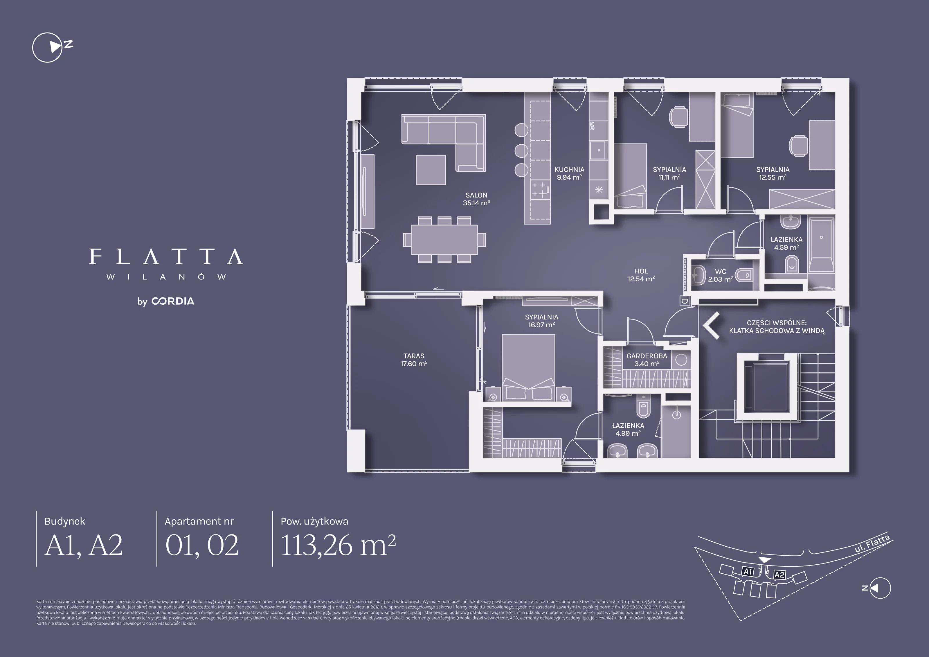 4 pokoje, apartament 113,26 m², parter, oferta nr A2.01, Flatta Wilanów, Warszawa, Wilanów, Wilanów, ul. Flatta