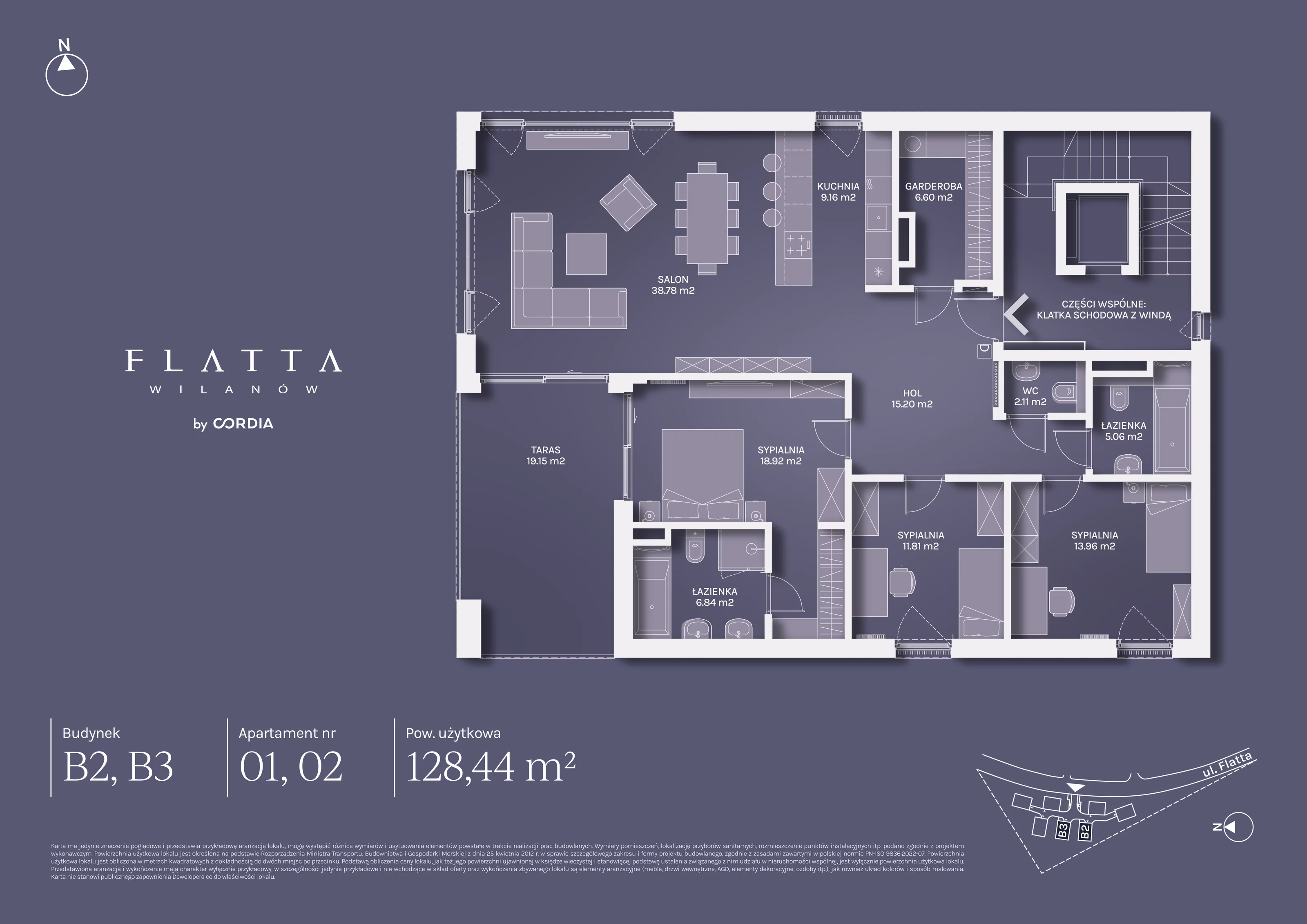 4 pokoje, apartament 128,44 m², parter, oferta nr B2.01, Flatta Wilanów, Warszawa, Wilanów, Wilanów, ul. Flatta