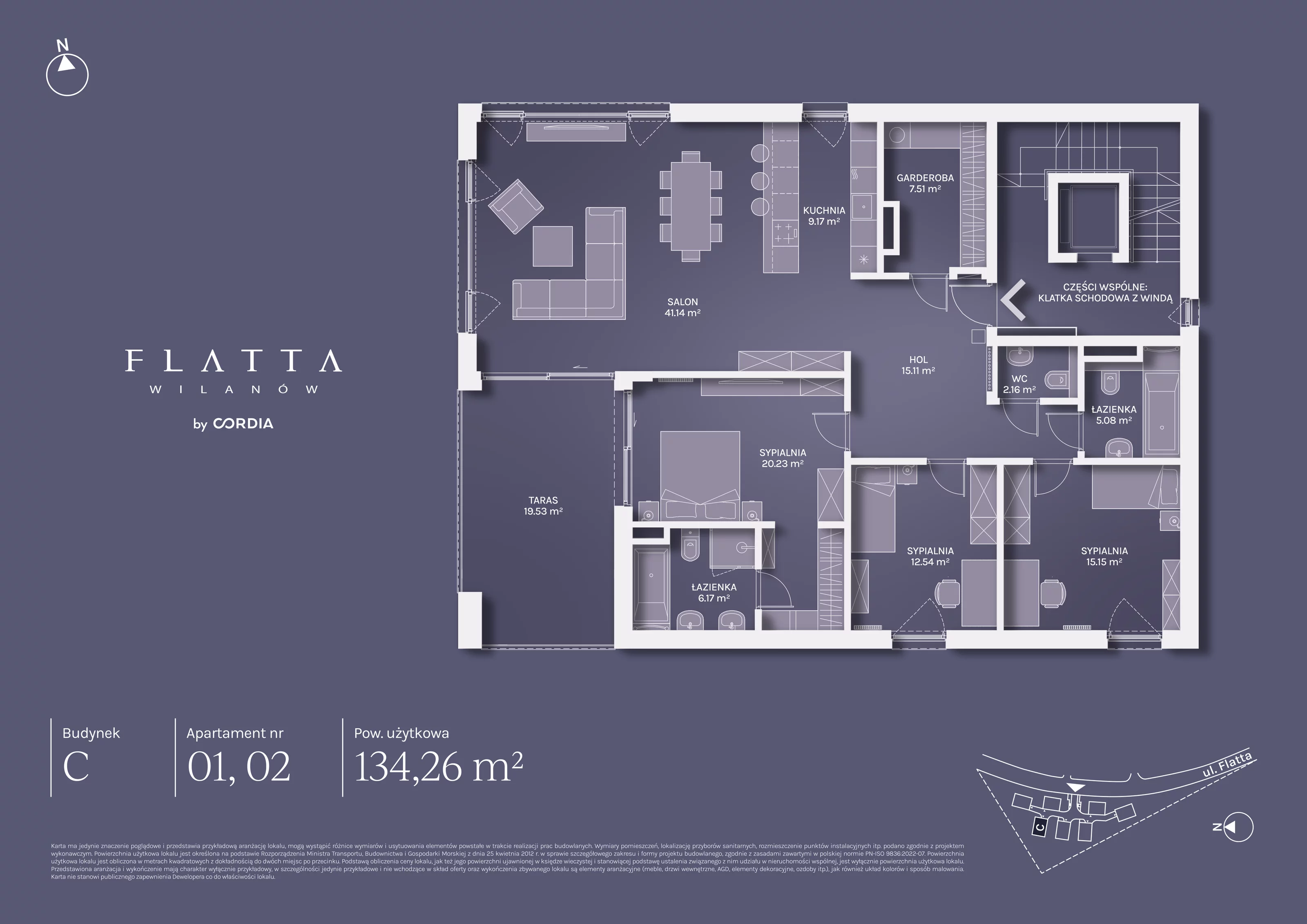 4 pokoje, apartament 134,26 m², parter, oferta nr C.01, Flatta Wilanów, Warszawa, Wilanów, Wilanów, ul. Flatta