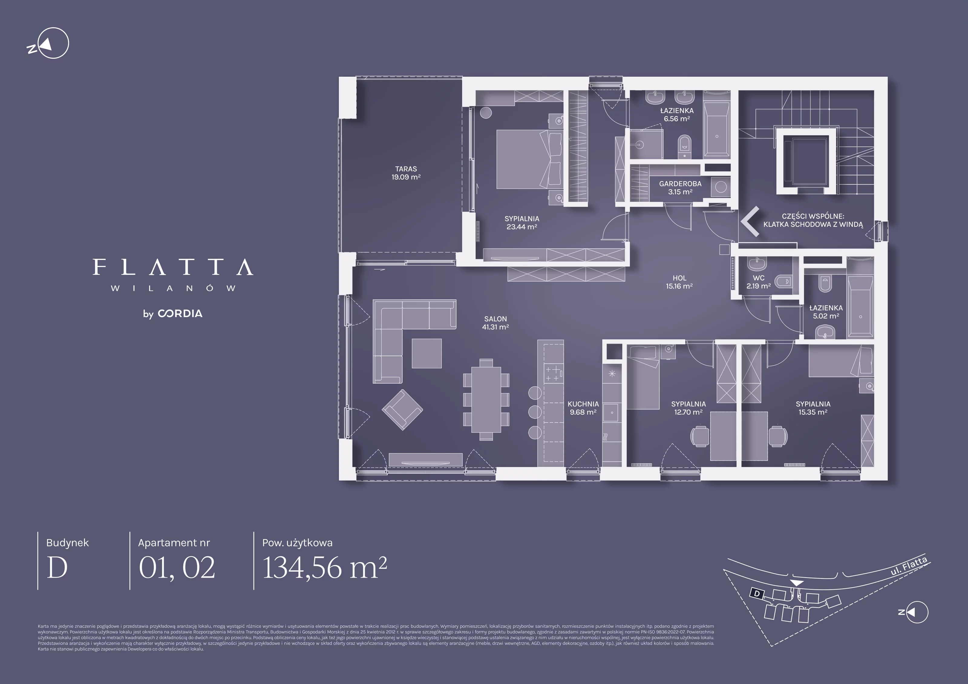 4 pokoje, apartament 134,56 m², piętro 1, oferta nr D.02, Flatta Wilanów, Warszawa, Wilanów, Wilanów, ul. Flatta
