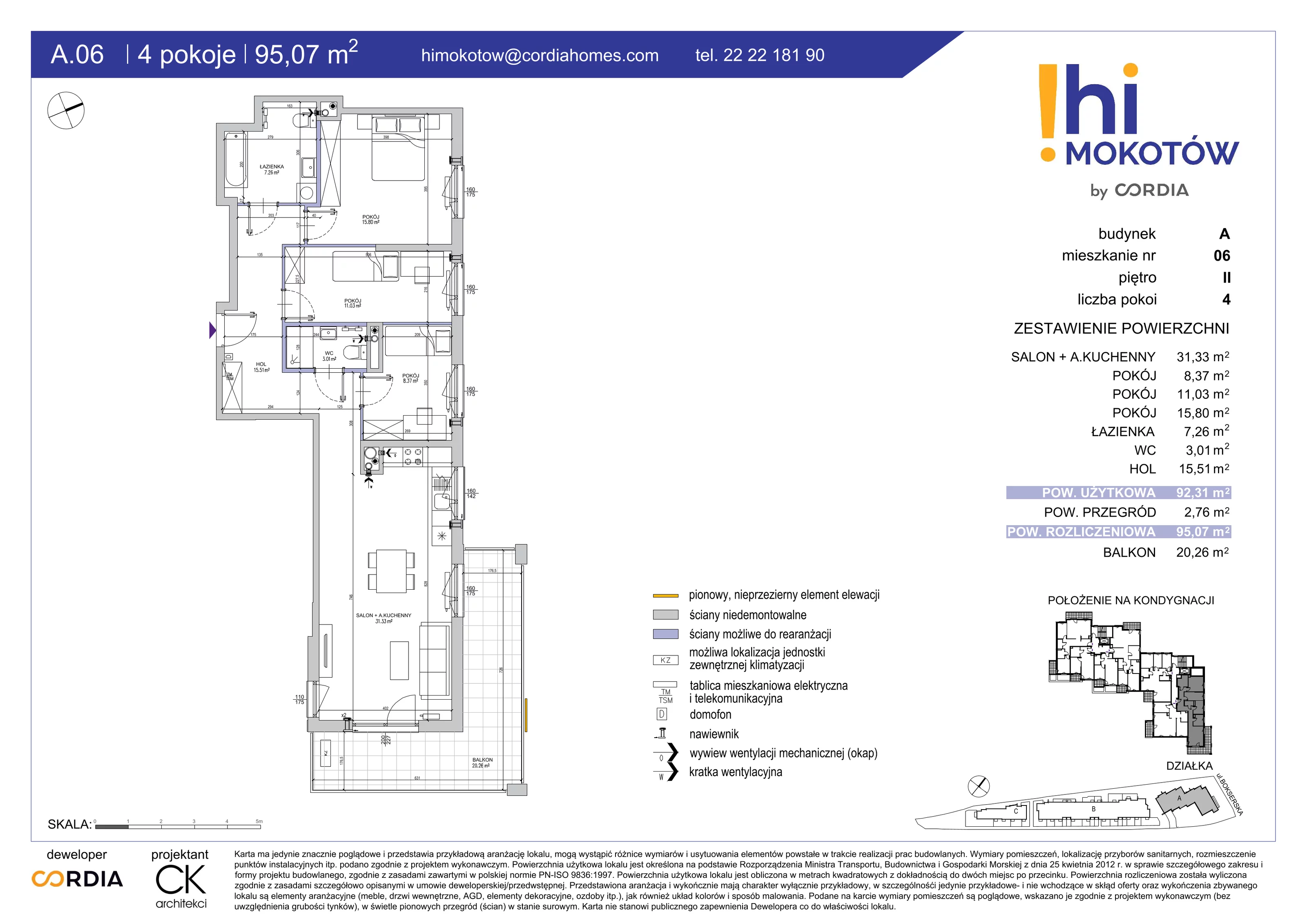 Mieszkanie 95,07 m², piętro 2, oferta nr A.06, Hi Mokotów, Warszawa, Ursynów, Wyczółki, ul. Bokserska 63