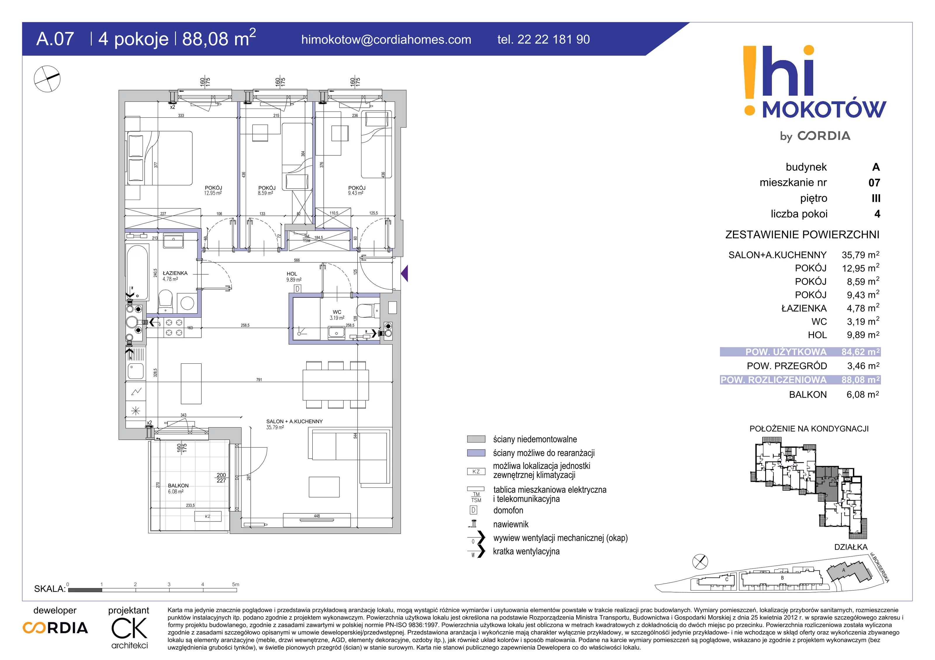 Mieszkanie 88,08 m², piętro 3, oferta nr A.07, Hi Mokotów, Warszawa, Ursynów, Wyczółki, ul. Bokserska 63