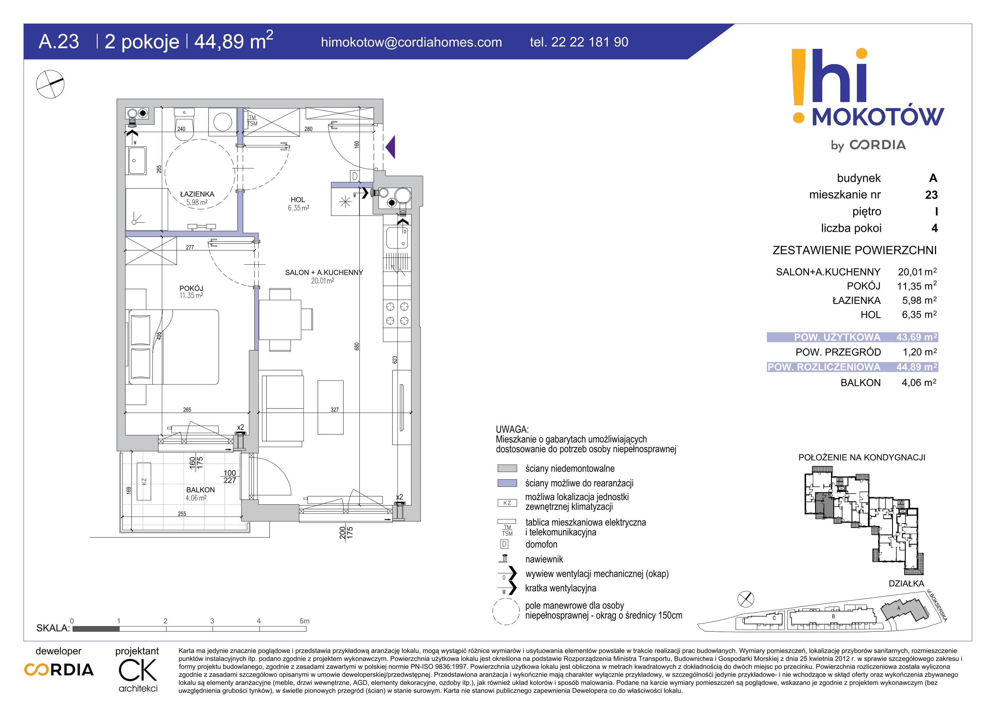 Mieszkanie 44,89 m², piętro 1, oferta nr A.23, Hi Mokotów, Warszawa, Ursynów, Wyczółki, ul. Bokserska 63