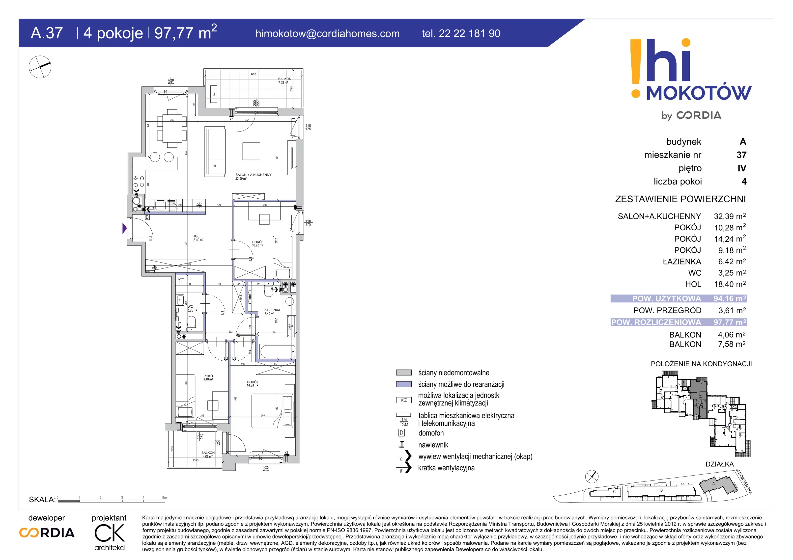 Mieszkanie 97,77 m², piętro 4, oferta nr A.37, Hi Mokotów, Warszawa, Ursynów, Wyczółki, ul. Bokserska 63