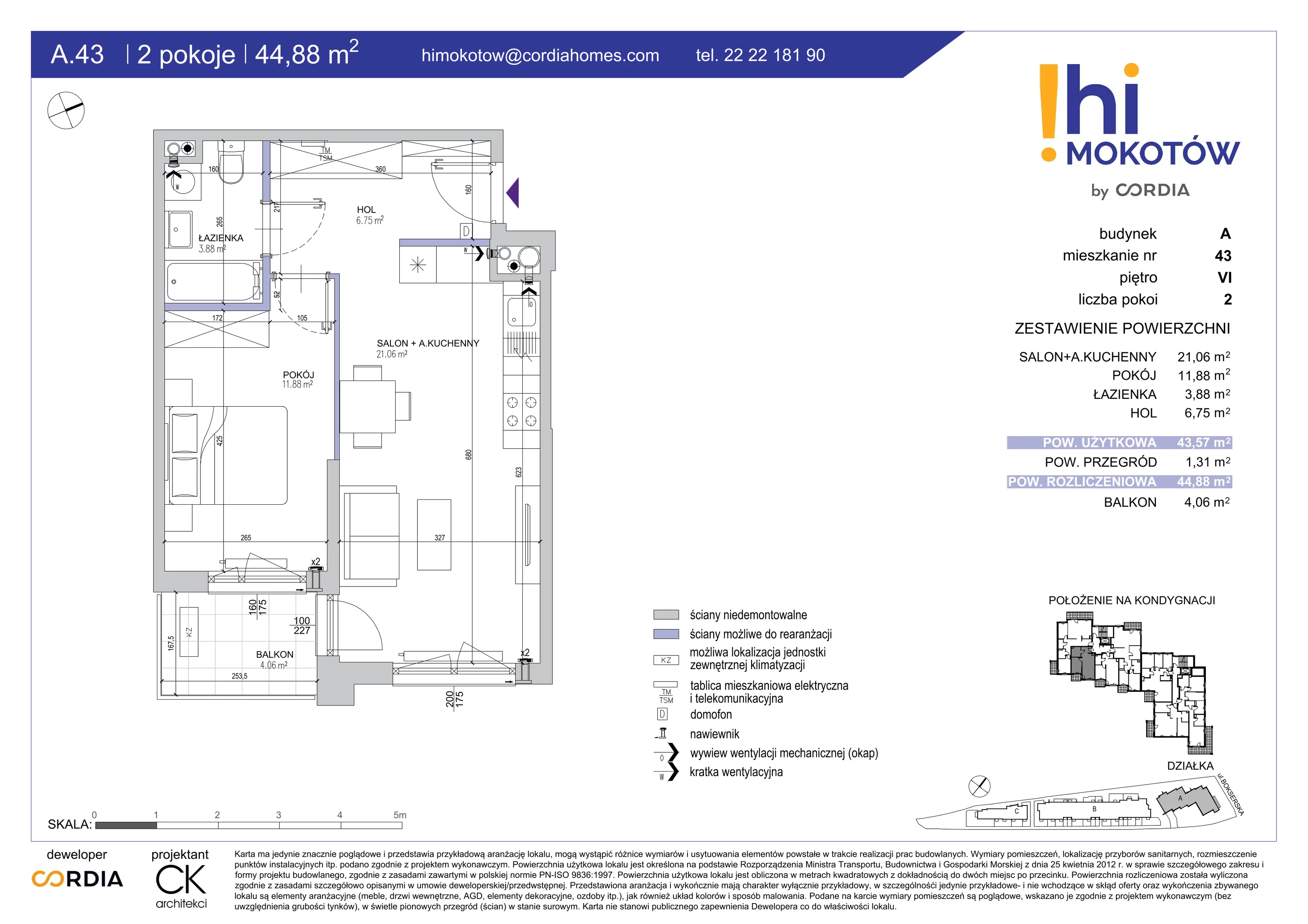 Mieszkanie 44,88 m², piętro 6, oferta nr A.43, Hi Mokotów, Warszawa, Ursynów, Wyczółki, ul. Bokserska 63