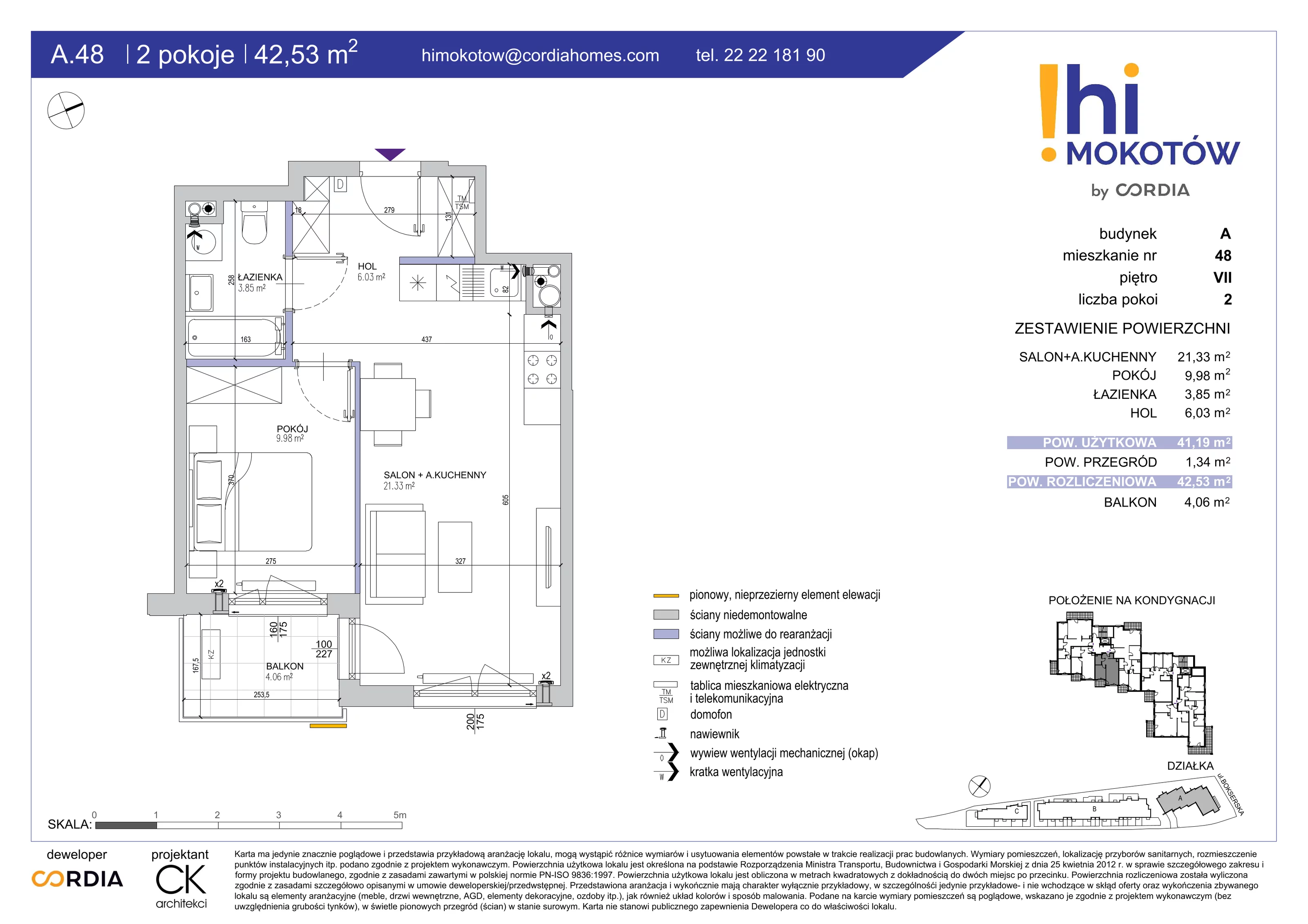 Mieszkanie 42,53 m², piętro 7, oferta nr A.48, Hi Mokotów, Warszawa, Ursynów, Wyczółki, ul. Bokserska 63