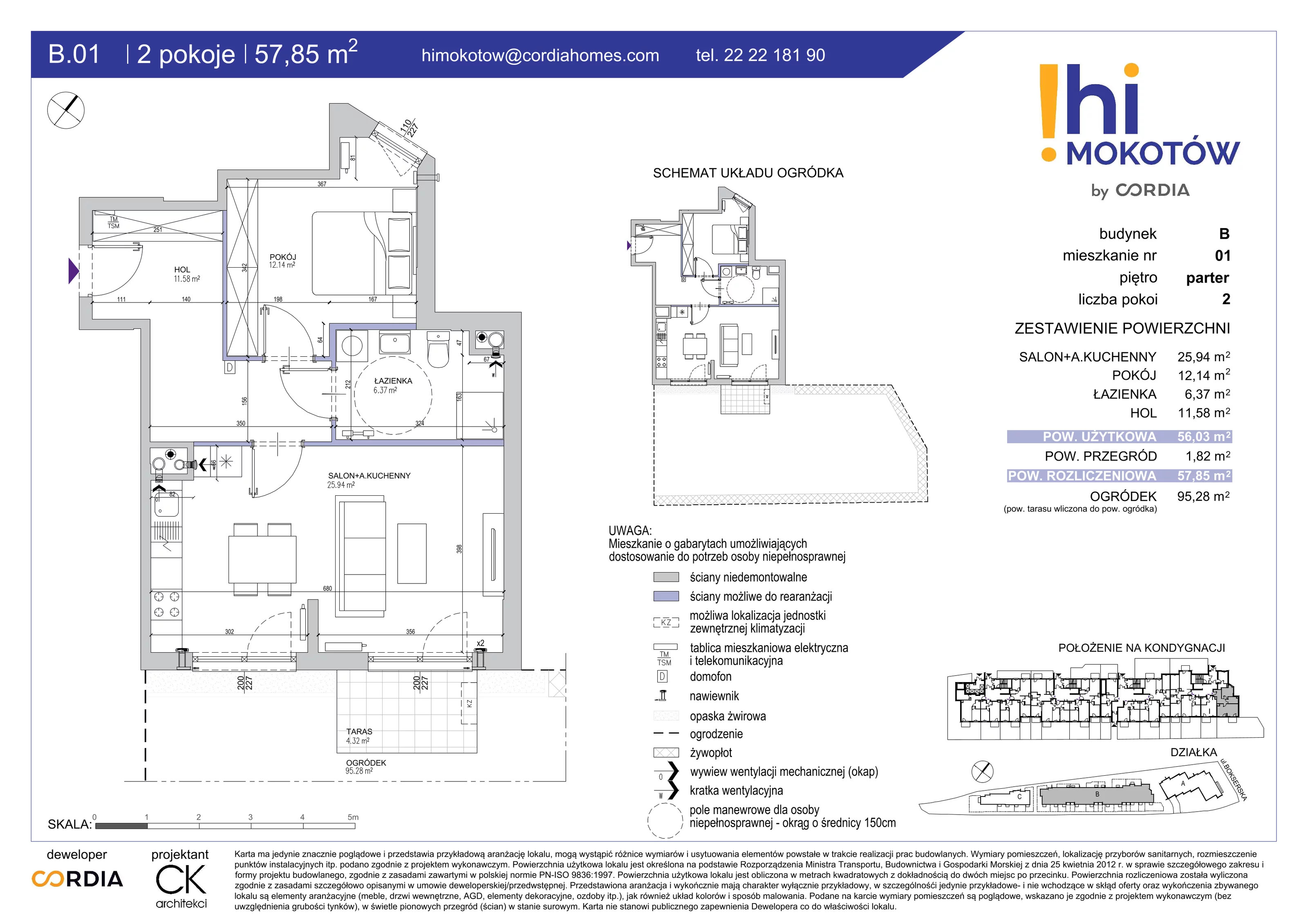 Mieszkanie 57,85 m², parter, oferta nr B.01, Hi Mokotów, Warszawa, Ursynów, Wyczółki, ul. Bokserska 63