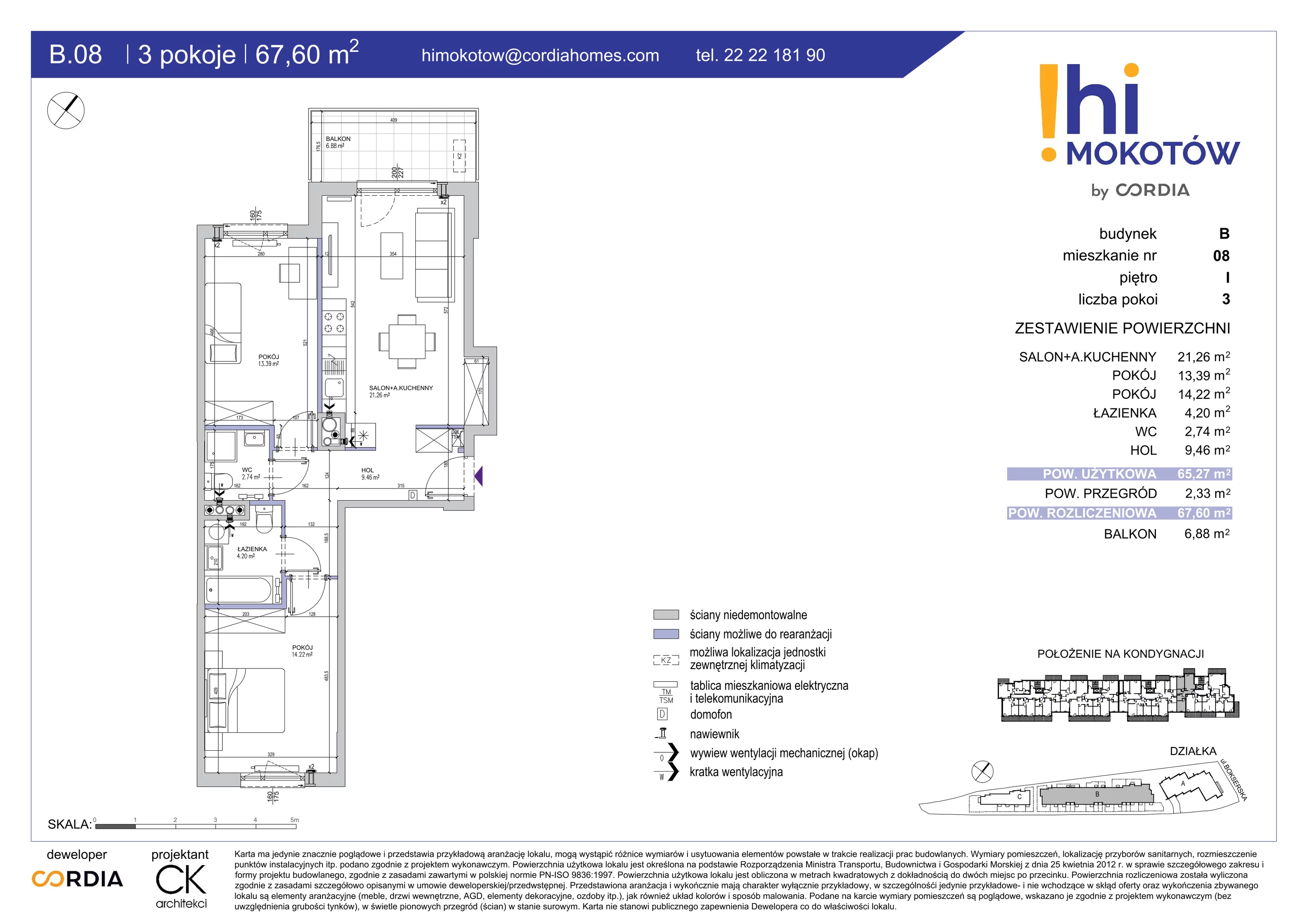 Mieszkanie 67,60 m², piętro 1, oferta nr B.08, Hi Mokotów, Warszawa, Ursynów, Wyczółki, ul. Bokserska 63