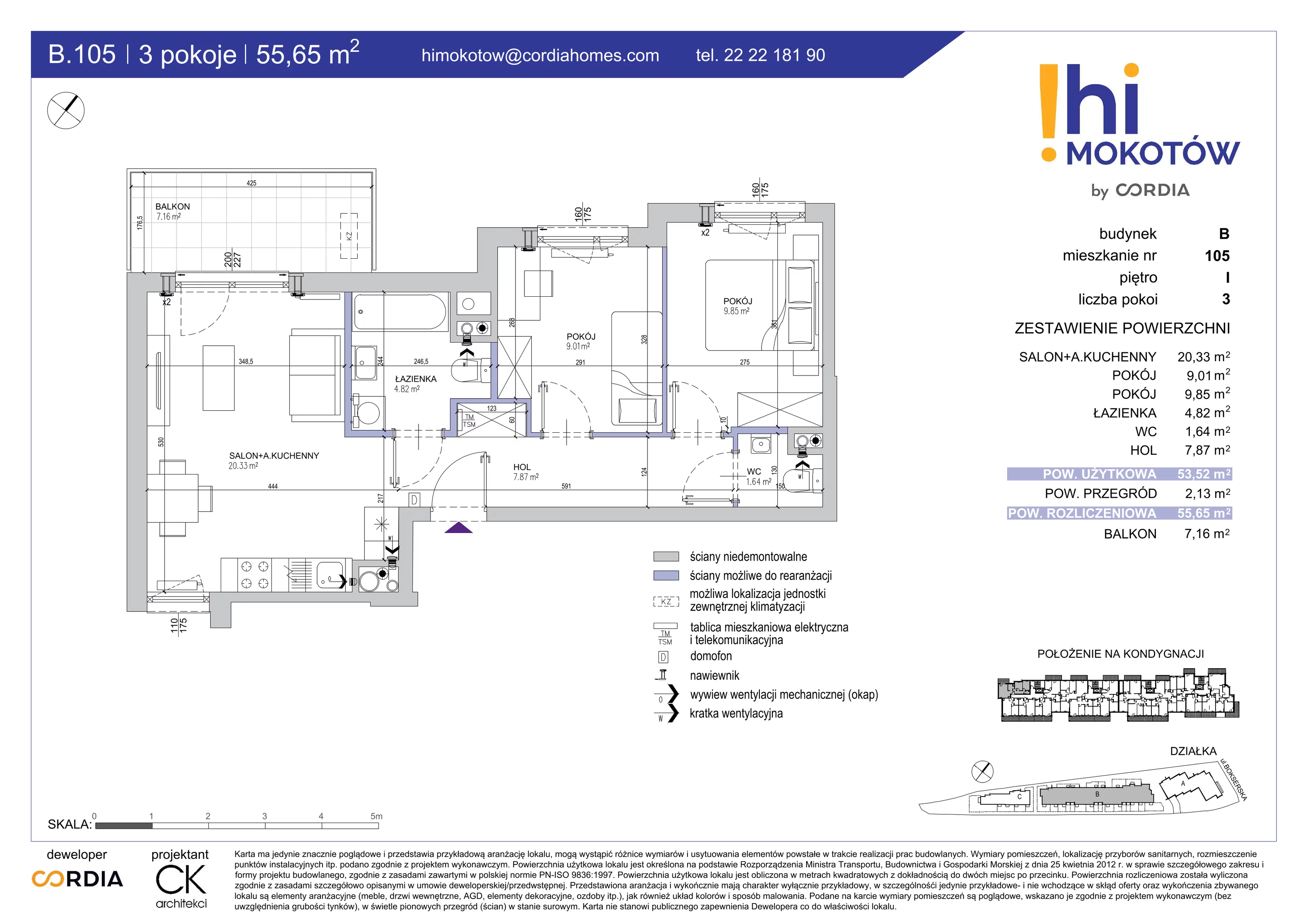 Mieszkanie 55,65 m², piętro 1, oferta nr B.105, Hi Mokotów, Warszawa, Ursynów, Wyczółki, ul. Bokserska 63-idx