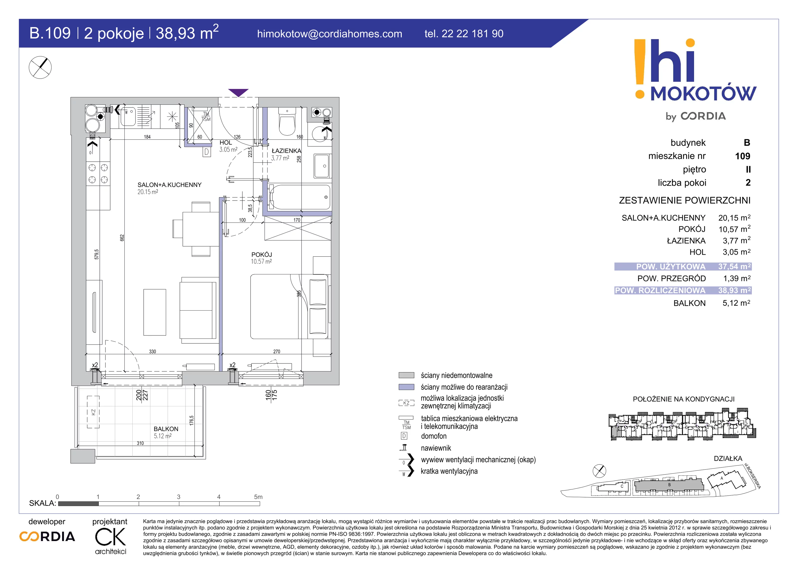 Mieszkanie 38,93 m², piętro 2, oferta nr B.109, Hi Mokotów, Warszawa, Ursynów, Wyczółki, ul. Bokserska 63