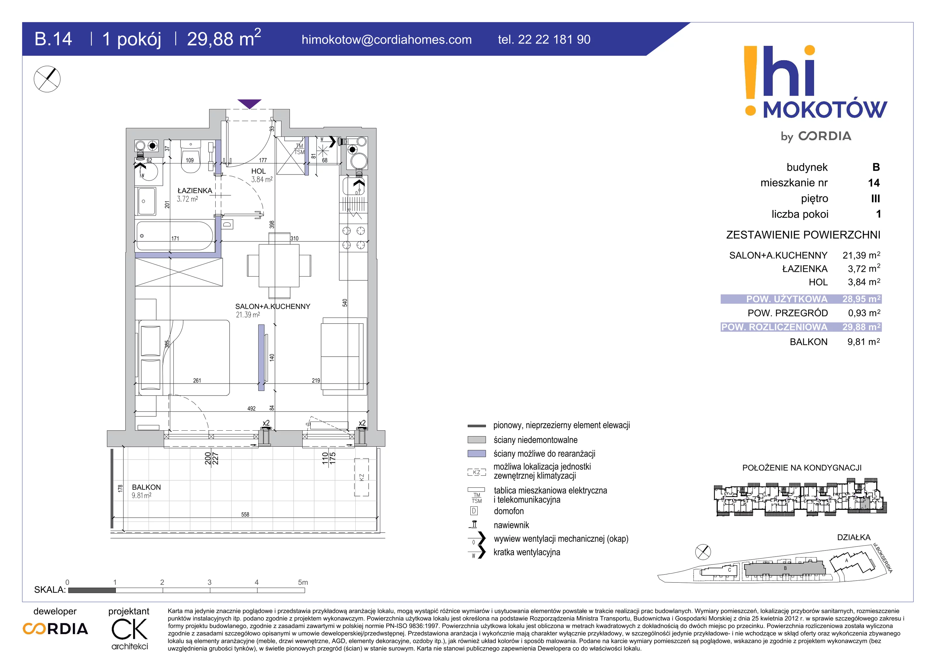 Mieszkanie 29,88 m², piętro 3, oferta nr B.14, Hi Mokotów, Warszawa, Ursynów, Wyczółki, ul. Bokserska 63