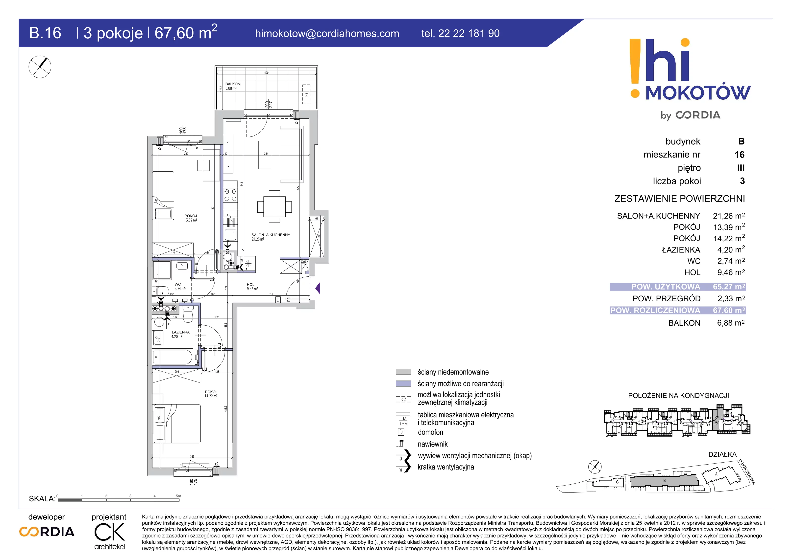 Mieszkanie 67,60 m², piętro 3, oferta nr B.16, Hi Mokotów, Warszawa, Ursynów, Wyczółki, ul. Bokserska 63