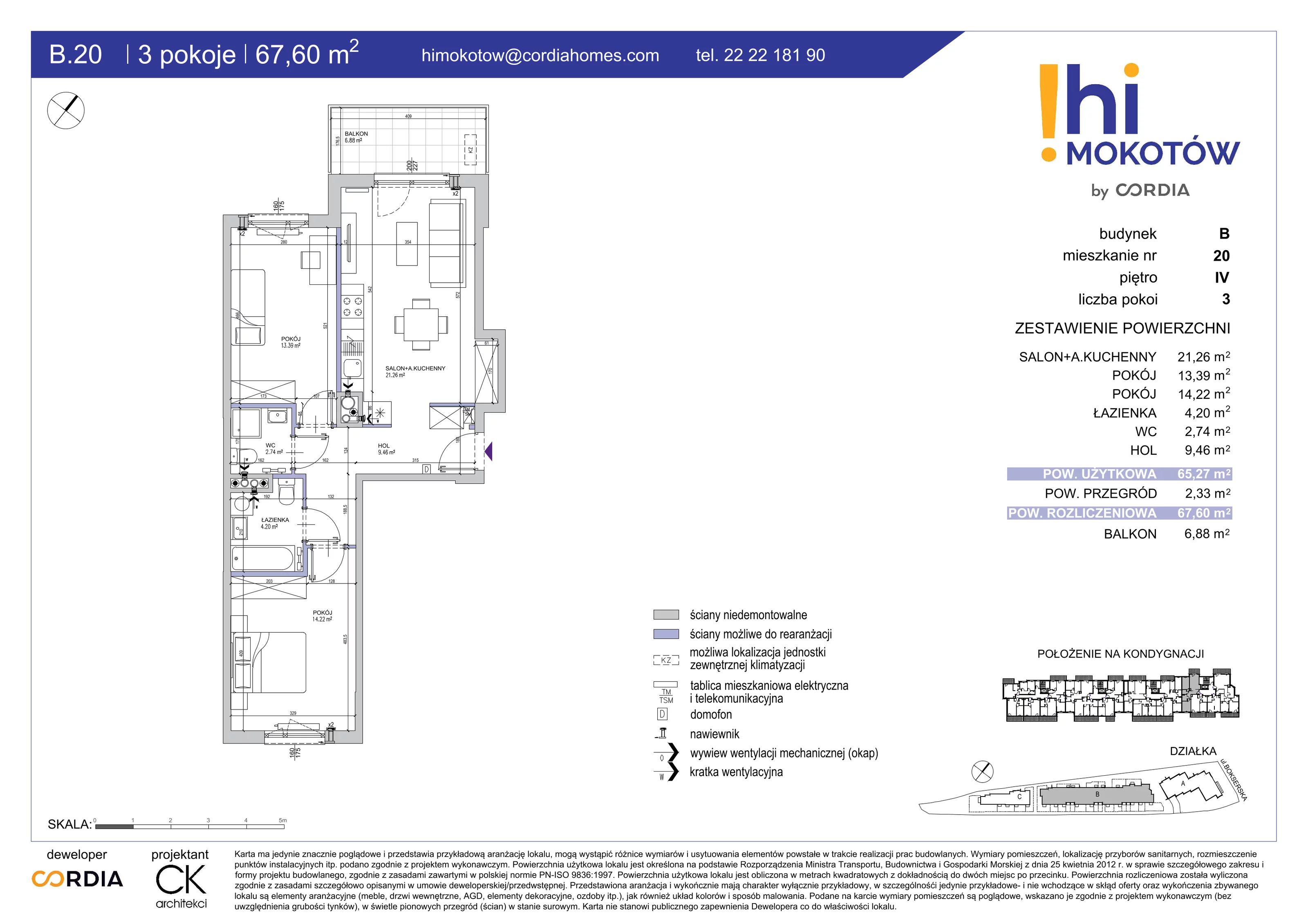 Mieszkanie 67,60 m², piętro 4, oferta nr B.20, Hi Mokotów, Warszawa, Ursynów, Wyczółki, ul. Bokserska 63