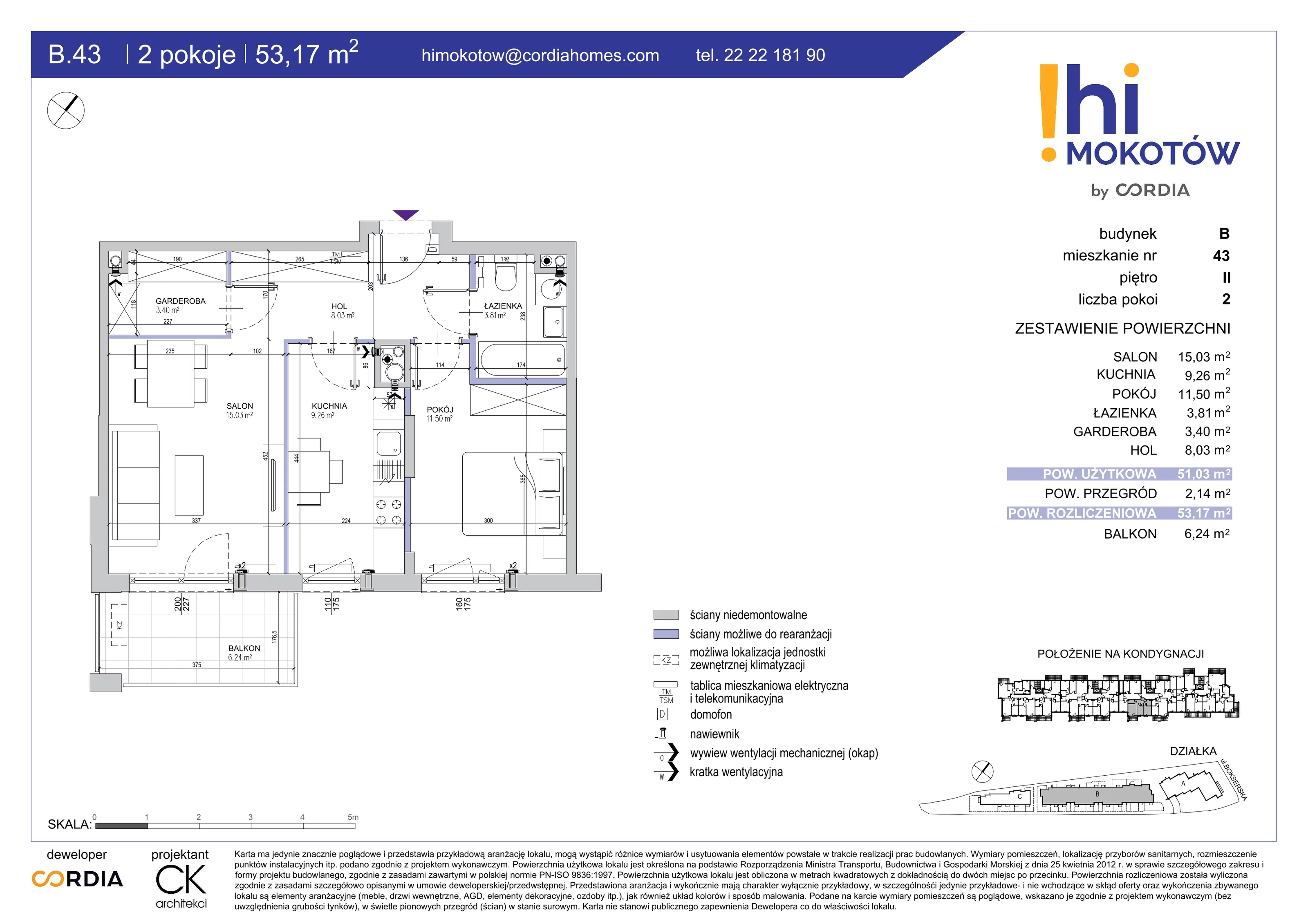 Mieszkanie 53,17 m², piętro 2, oferta nr B.43, Hi Mokotów, Warszawa, Ursynów, Wyczółki, ul. Bokserska 63