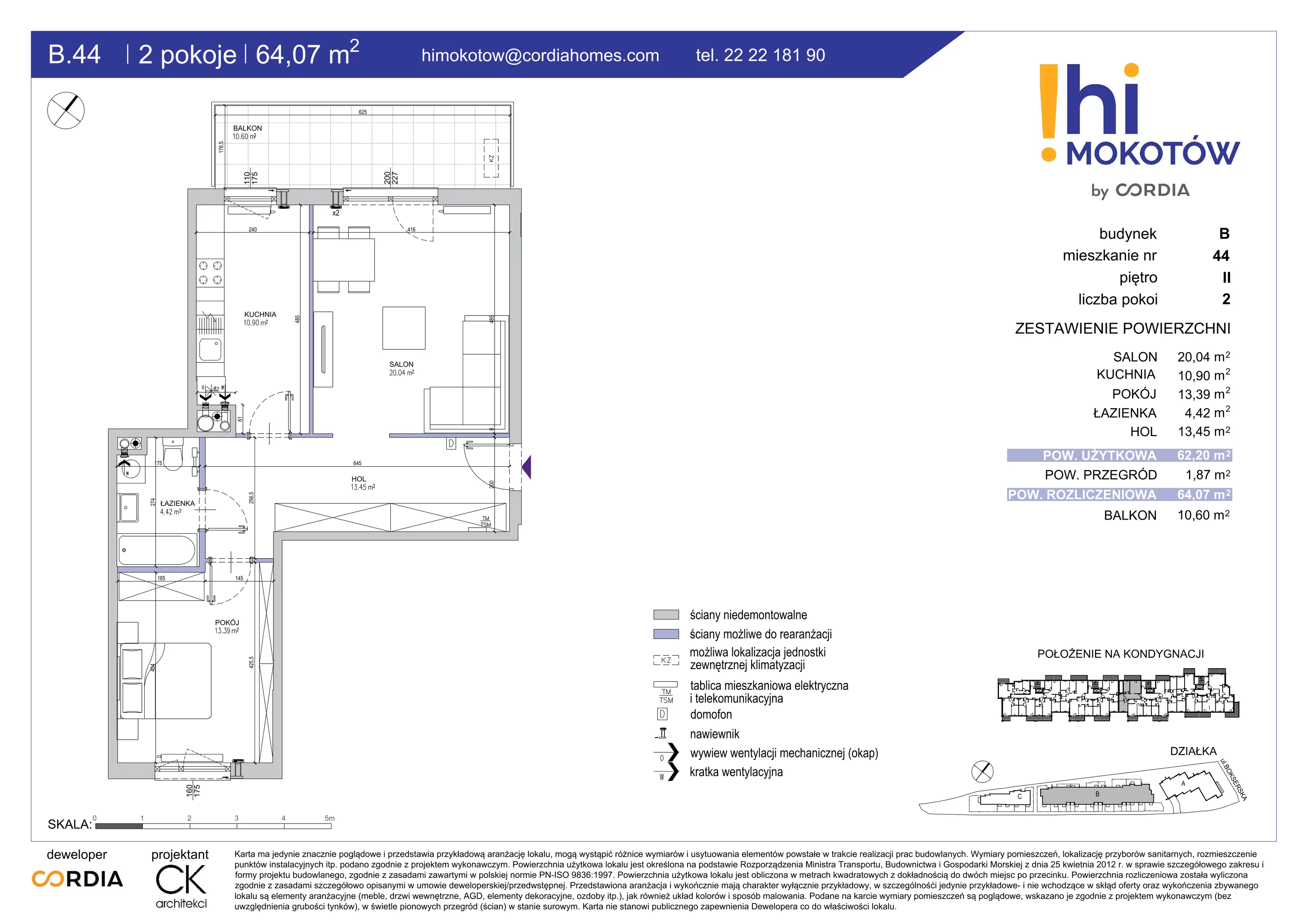 Mieszkanie 64,07 m², piętro 2, oferta nr B.44, Hi Mokotów, Warszawa, Ursynów, Wyczółki, ul. Bokserska 63