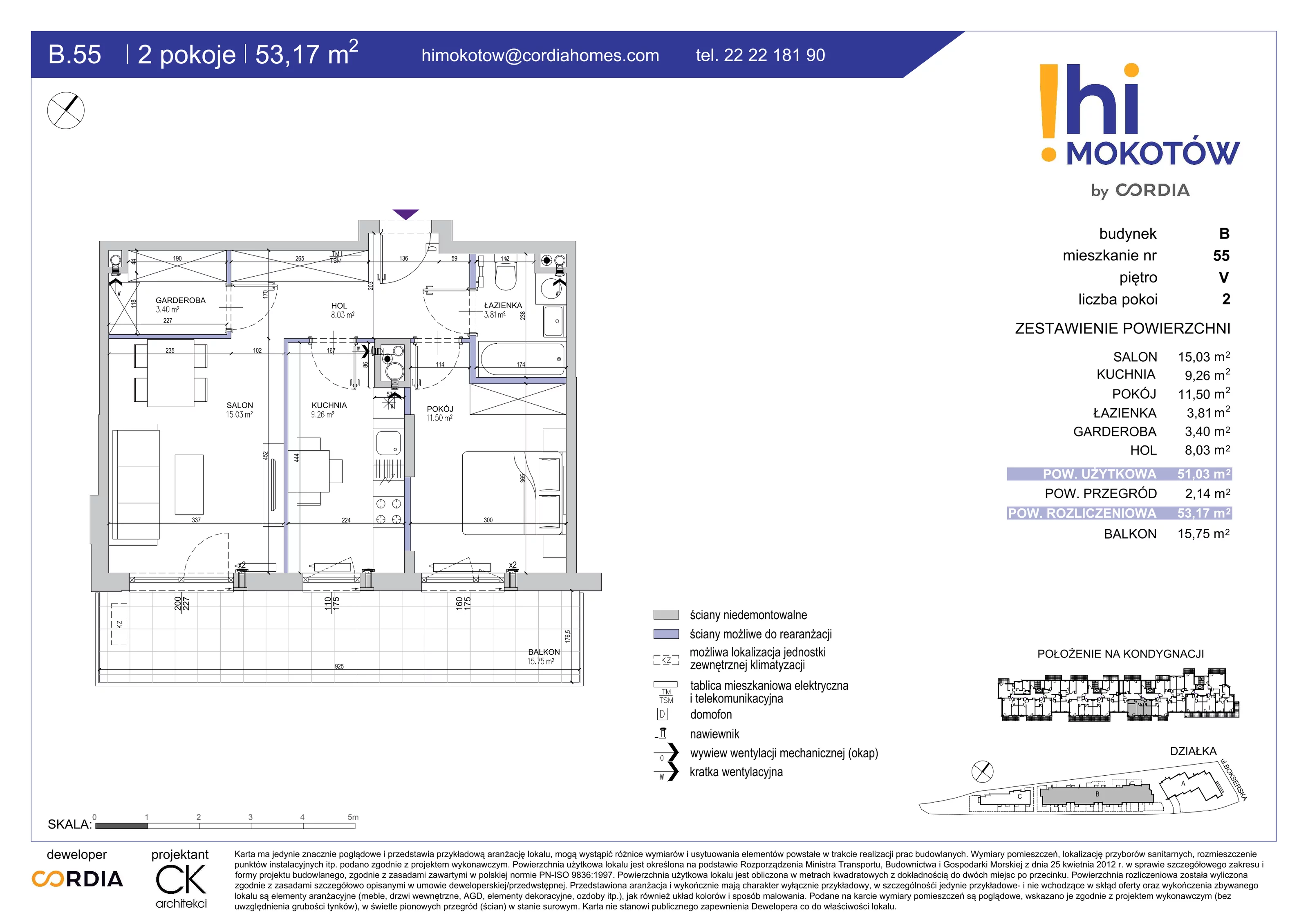 Mieszkanie 53,17 m², piętro 5, oferta nr B.55, Hi Mokotów, Warszawa, Ursynów, Wyczółki, ul. Bokserska 63