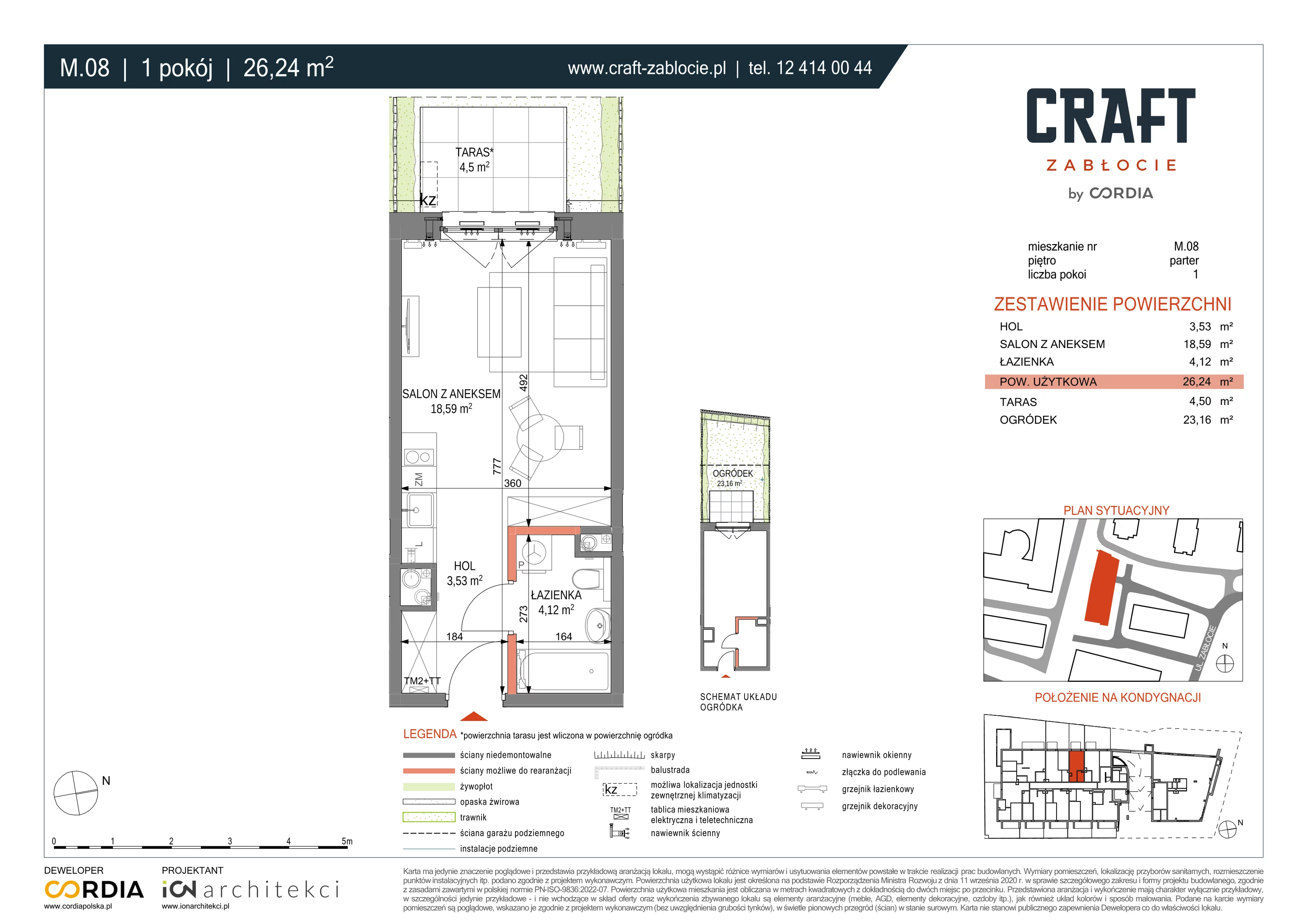 Mieszkanie 26,24 m², parter, oferta nr M.08, Craft Zabłocie, Kraków, Podgórze, Zabłocie, ul. Zabłocie 20