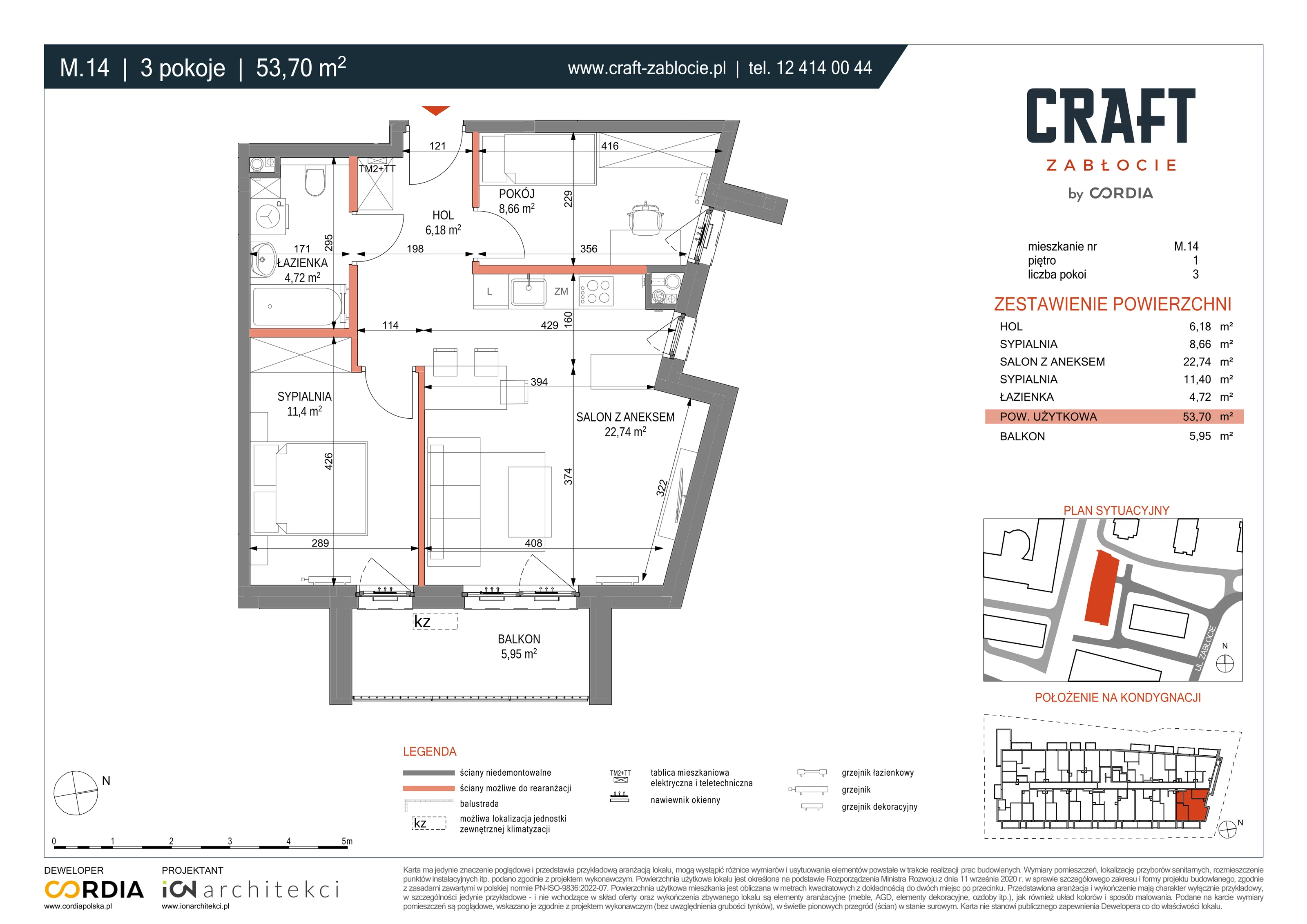 Mieszkanie 53,70 m², piętro 1, oferta nr M.14, Craft Zabłocie, Kraków, Podgórze, Zabłocie, ul. Zabłocie 20