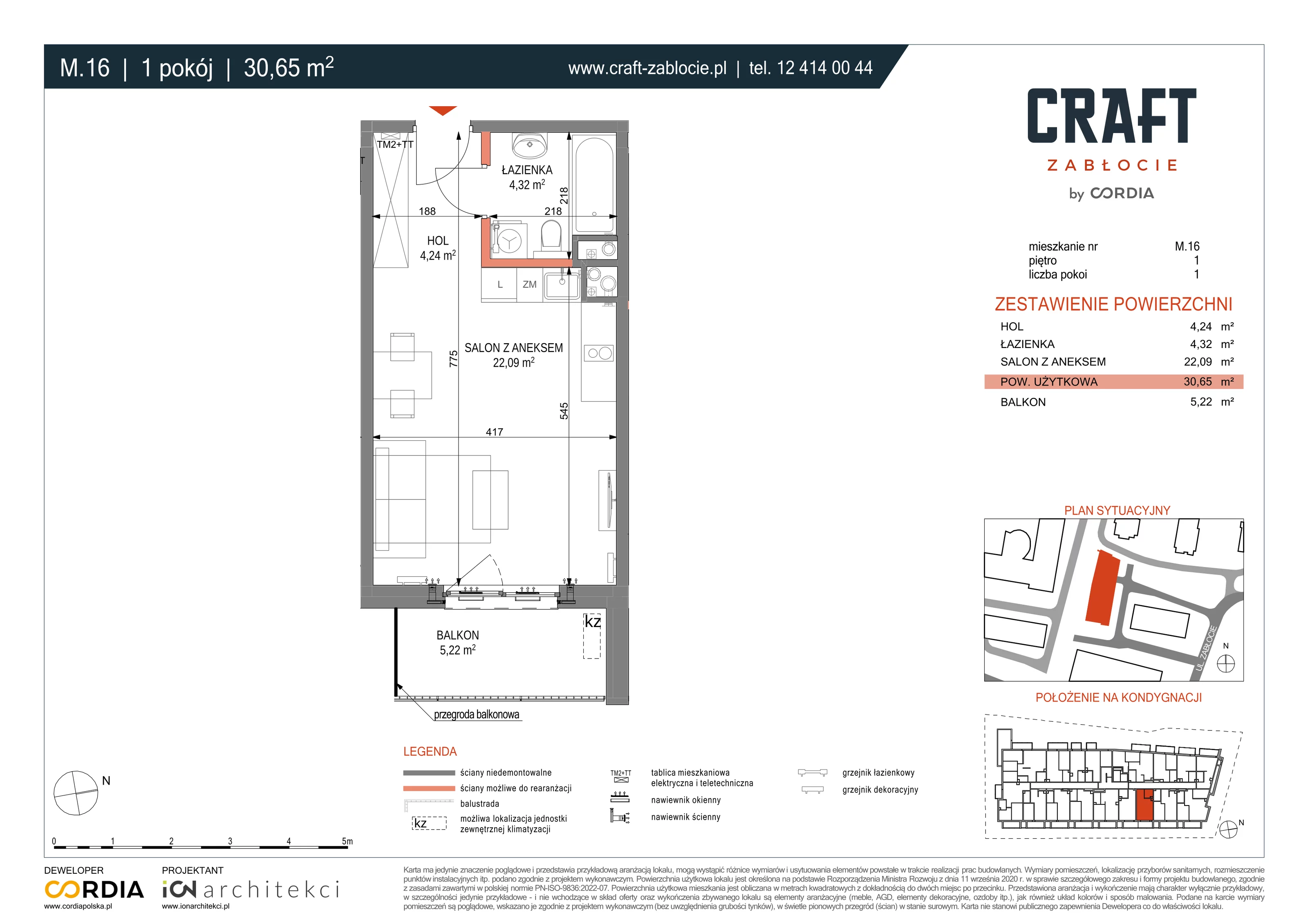 Mieszkanie 30,65 m², piętro 1, oferta nr M.16, Craft Zabłocie, Kraków, Podgórze, Zabłocie, ul. Zabłocie 20