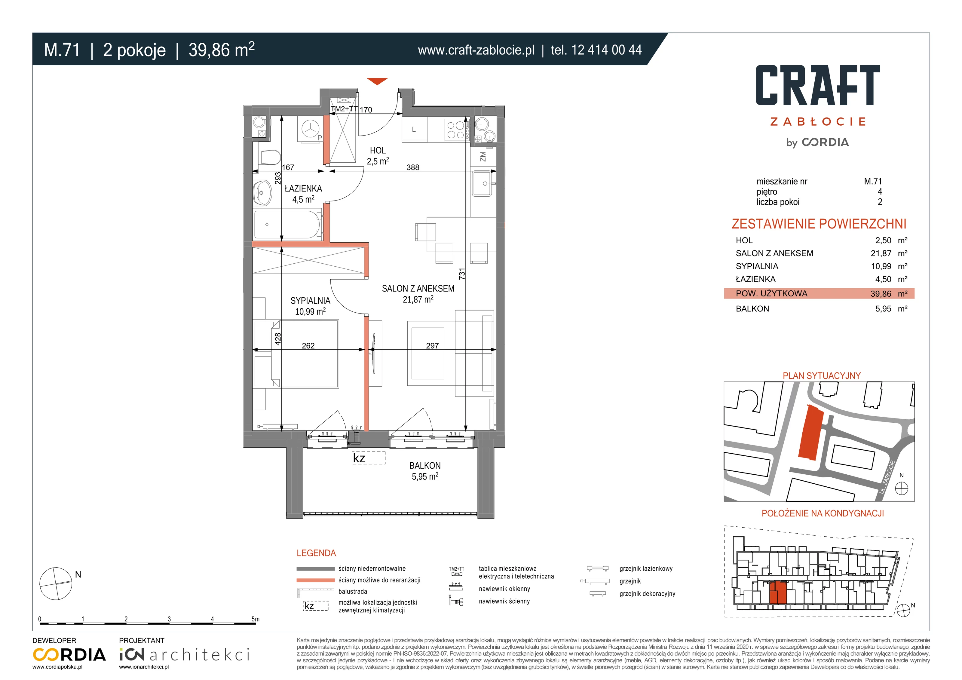 Mieszkanie 39,86 m², piętro 4, oferta nr M.71, Craft Zabłocie, Kraków, Podgórze, Zabłocie, ul. Zabłocie 20