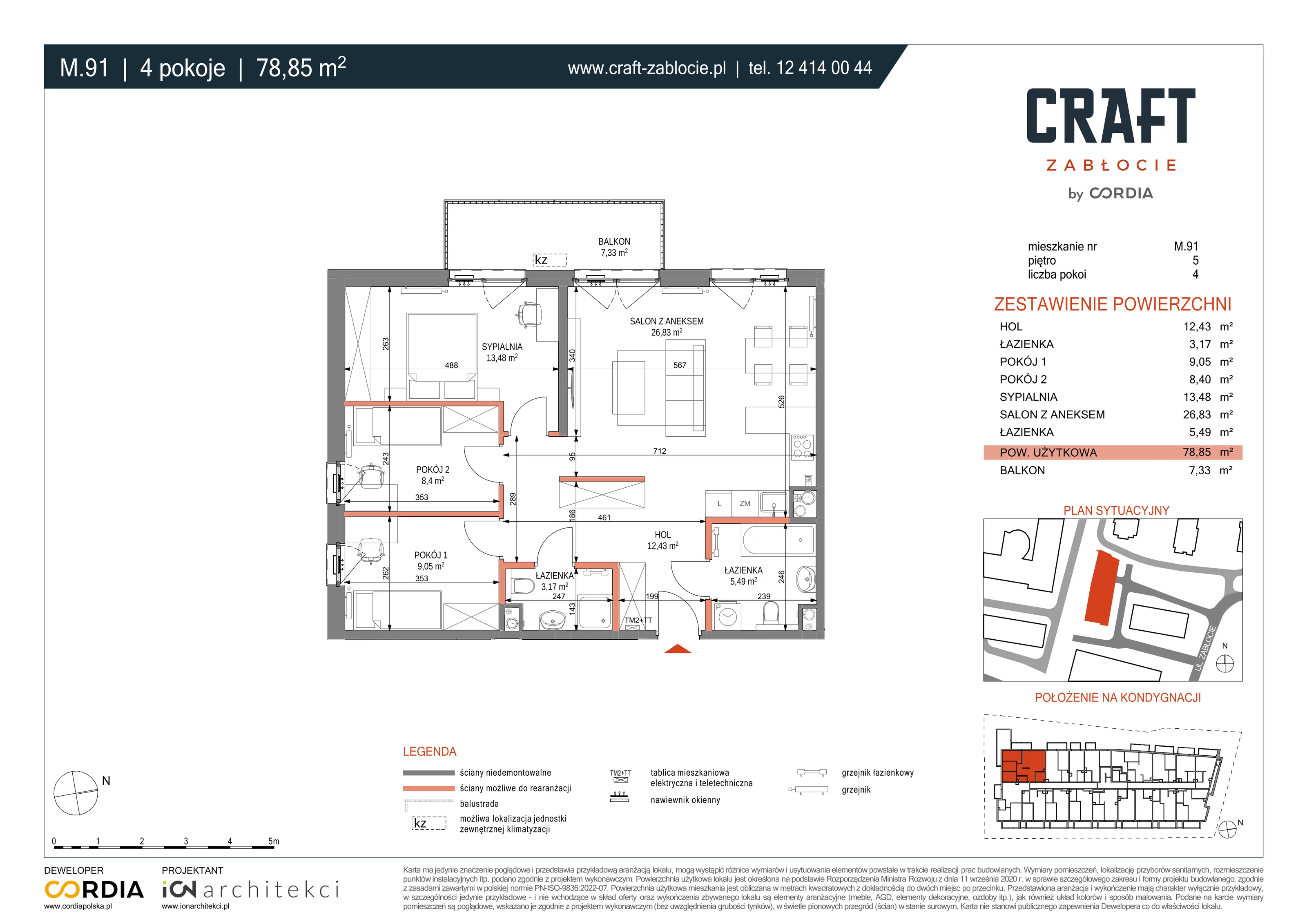 Mieszkanie 78,85 m², piętro 5, oferta nr M.91, Craft Zabłocie, Kraków, Podgórze, Zabłocie, ul. Zabłocie 20-idx