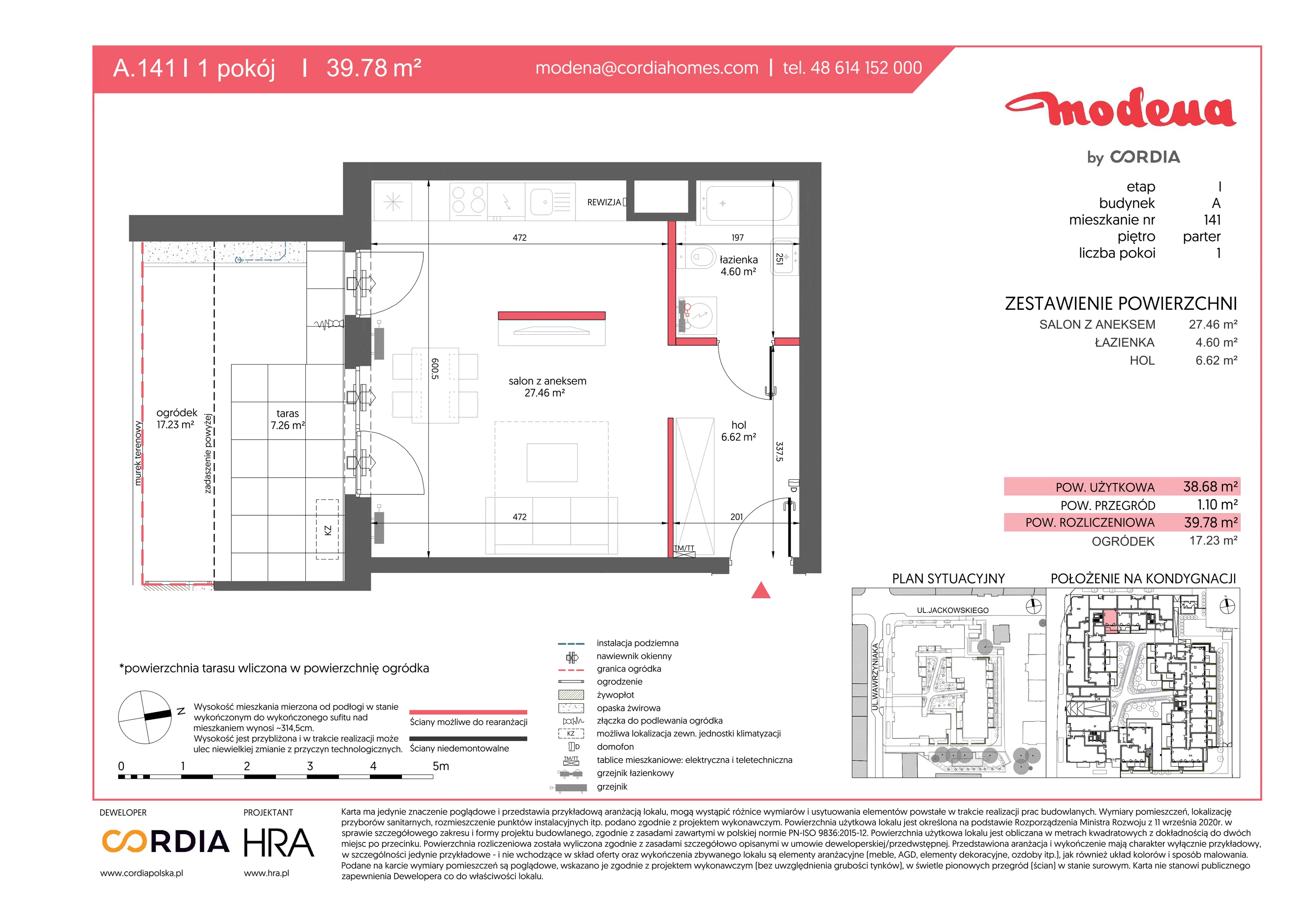 Mieszkanie 39,78 m², parter, oferta nr A.141, Modena, Poznań, Jeżyce, Jeżyce, ul. Jackowskiego 24