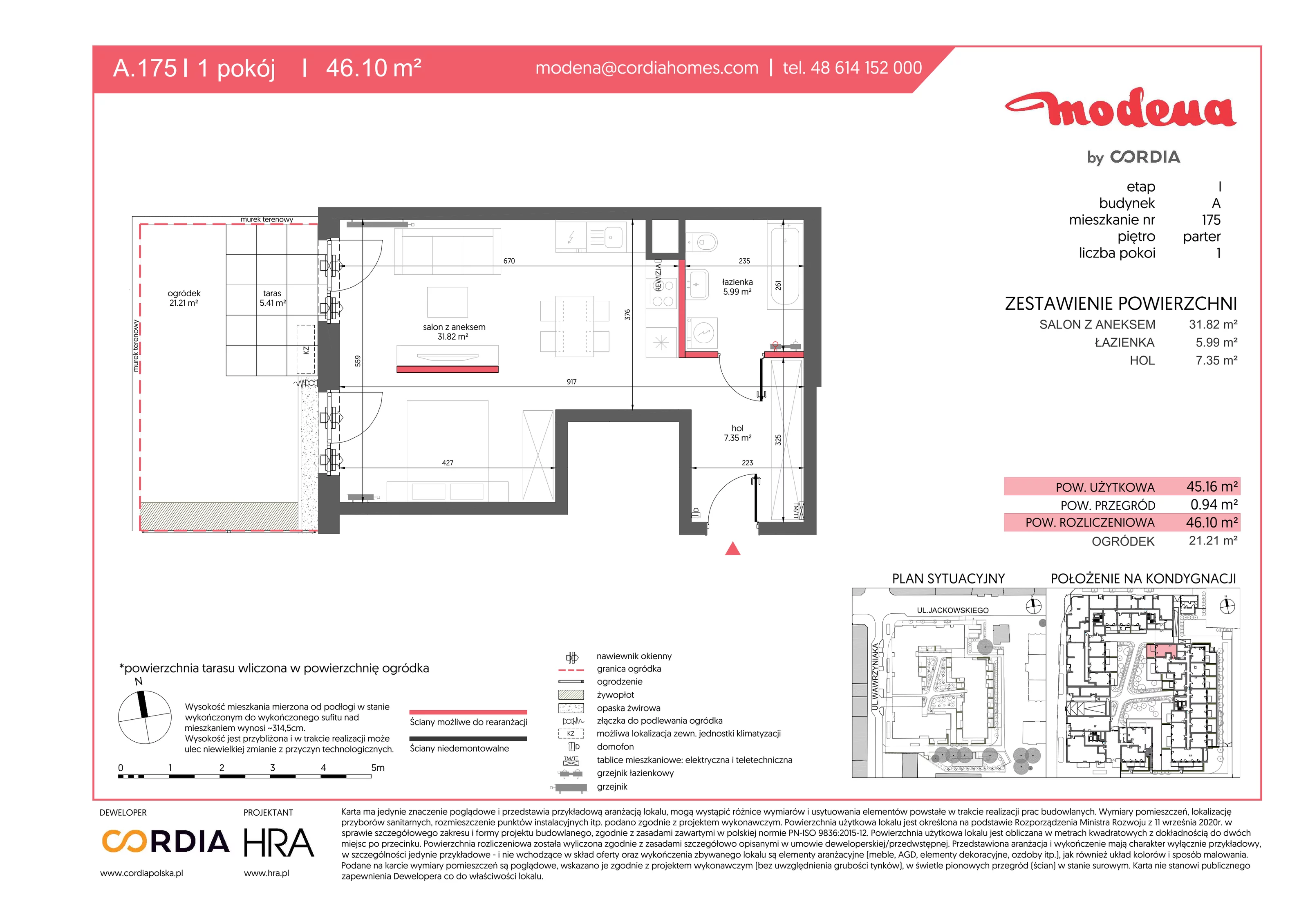 Mieszkanie 46,10 m², parter, oferta nr A.175, Modena, Poznań, Jeżyce, Jeżyce, ul. Jackowskiego 24