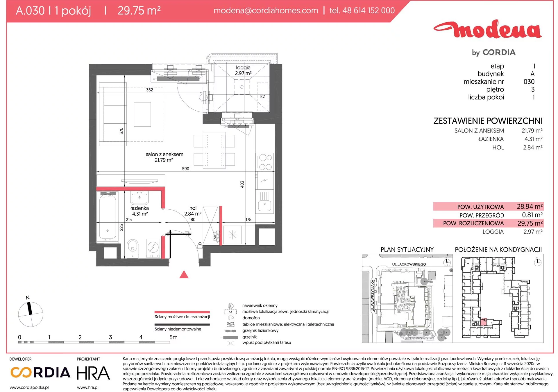 Mieszkanie 29,75 m², piętro 3, oferta nr A.030, Modena, Poznań, Jeżyce, Jeżyce, ul. Jackowskiego 24
